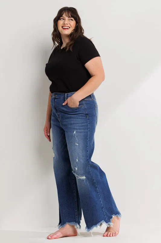 Distressed Ankle Cropped Wide Leg Jean