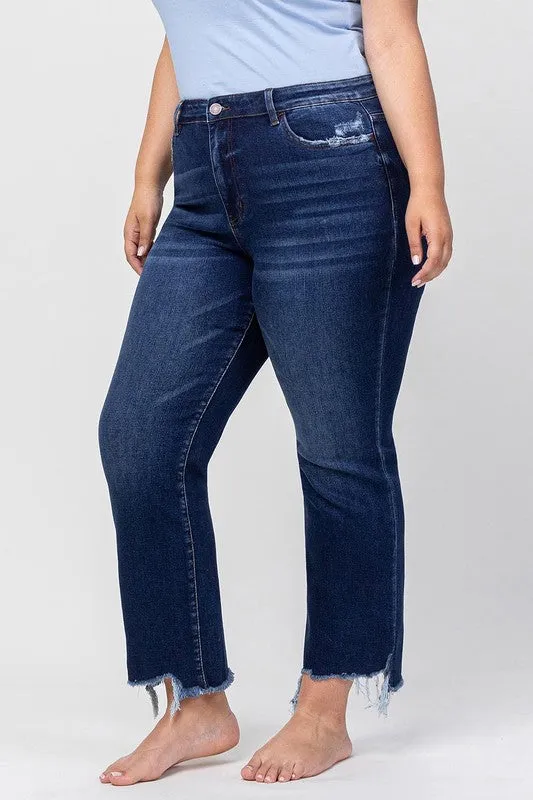 Distressed Ankle Flare Dark Wash Denim