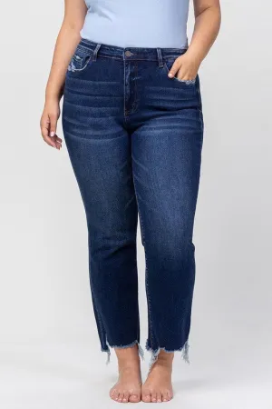Distressed Ankle Flare Dark Wash Denim