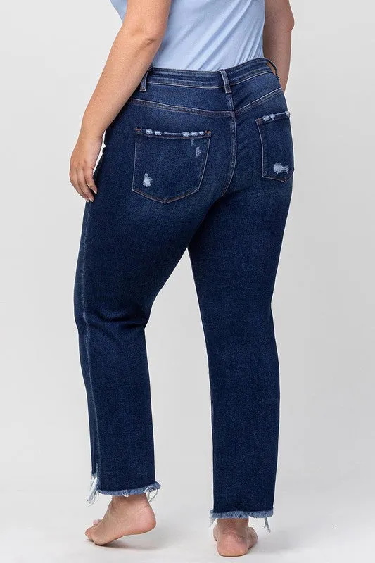 Distressed Ankle Flare Dark Wash Denim