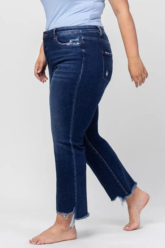 Distressed Ankle Flare Dark Wash Denim