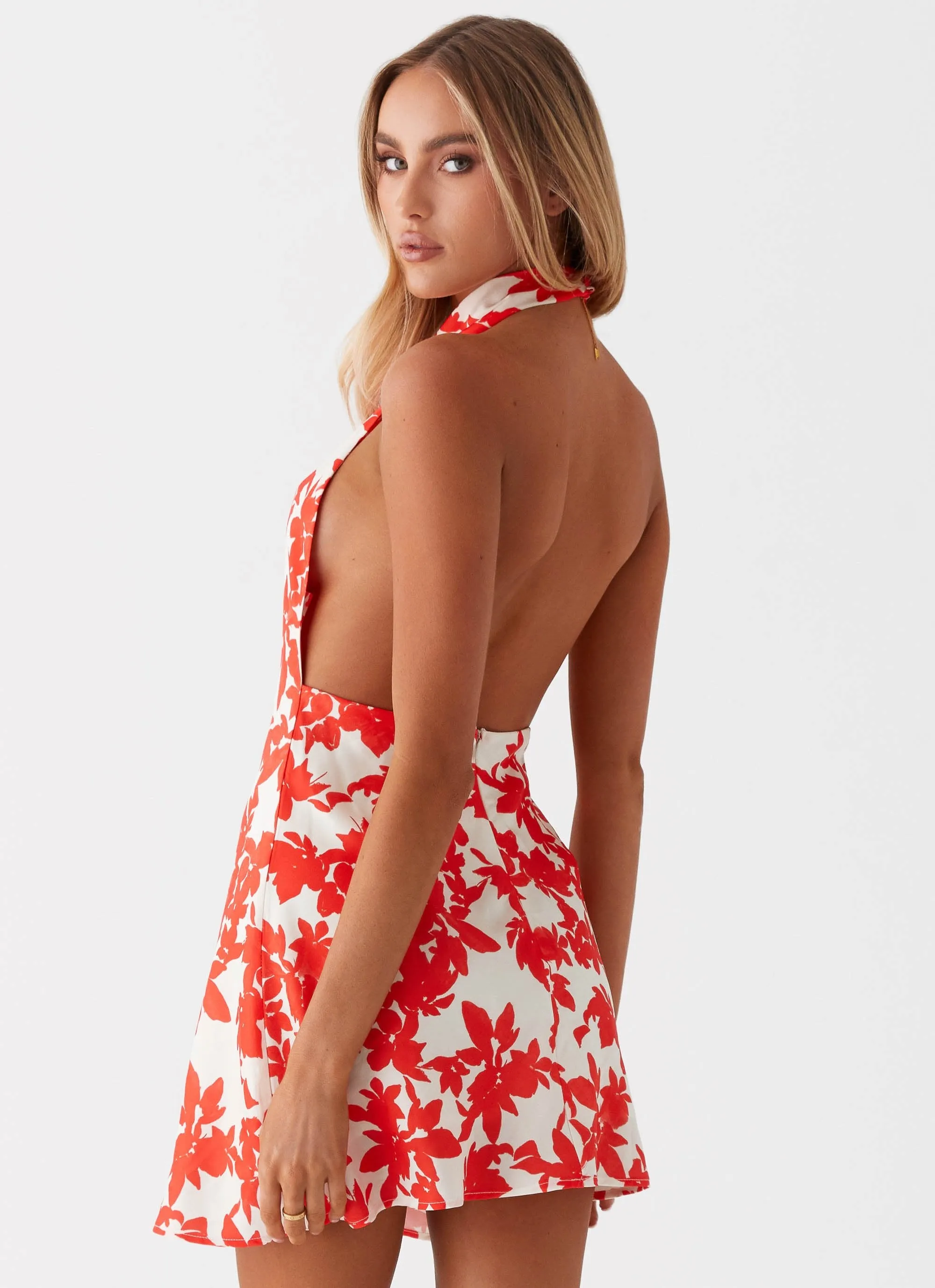 Tear Resistant Reinforcement shopping spree Carmine Bouquet Cowl Neck Mini Dress - Red Floral