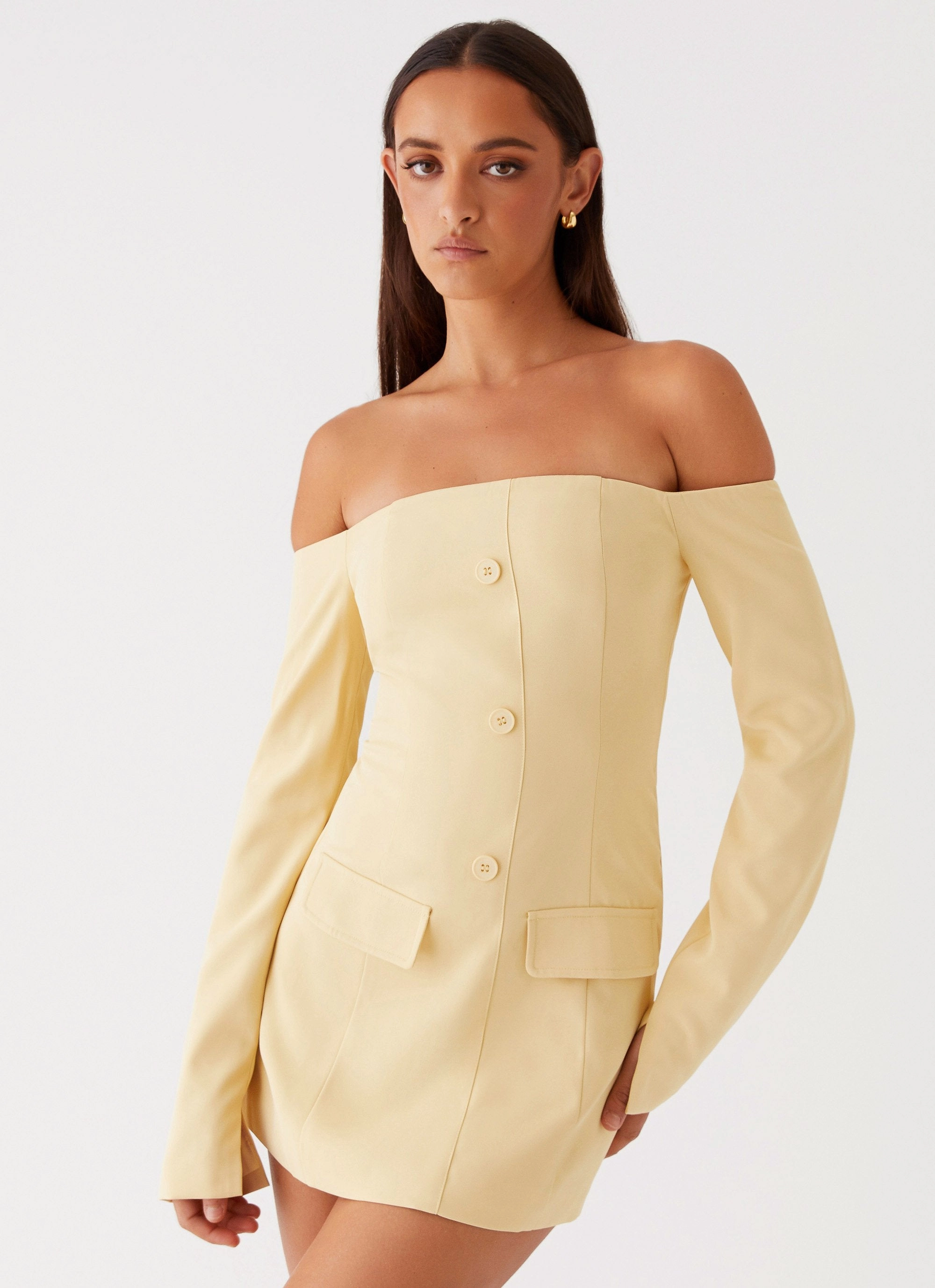Dominique Blazer Mini Dress - Yellow Wide Hemline Fashionable Look
