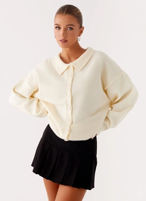 Dorian Button Knit Sweater - Ivory Non Chlorine Bleach Safe Dorian Button Knit Sweater - Ivory VNeckReinforcement