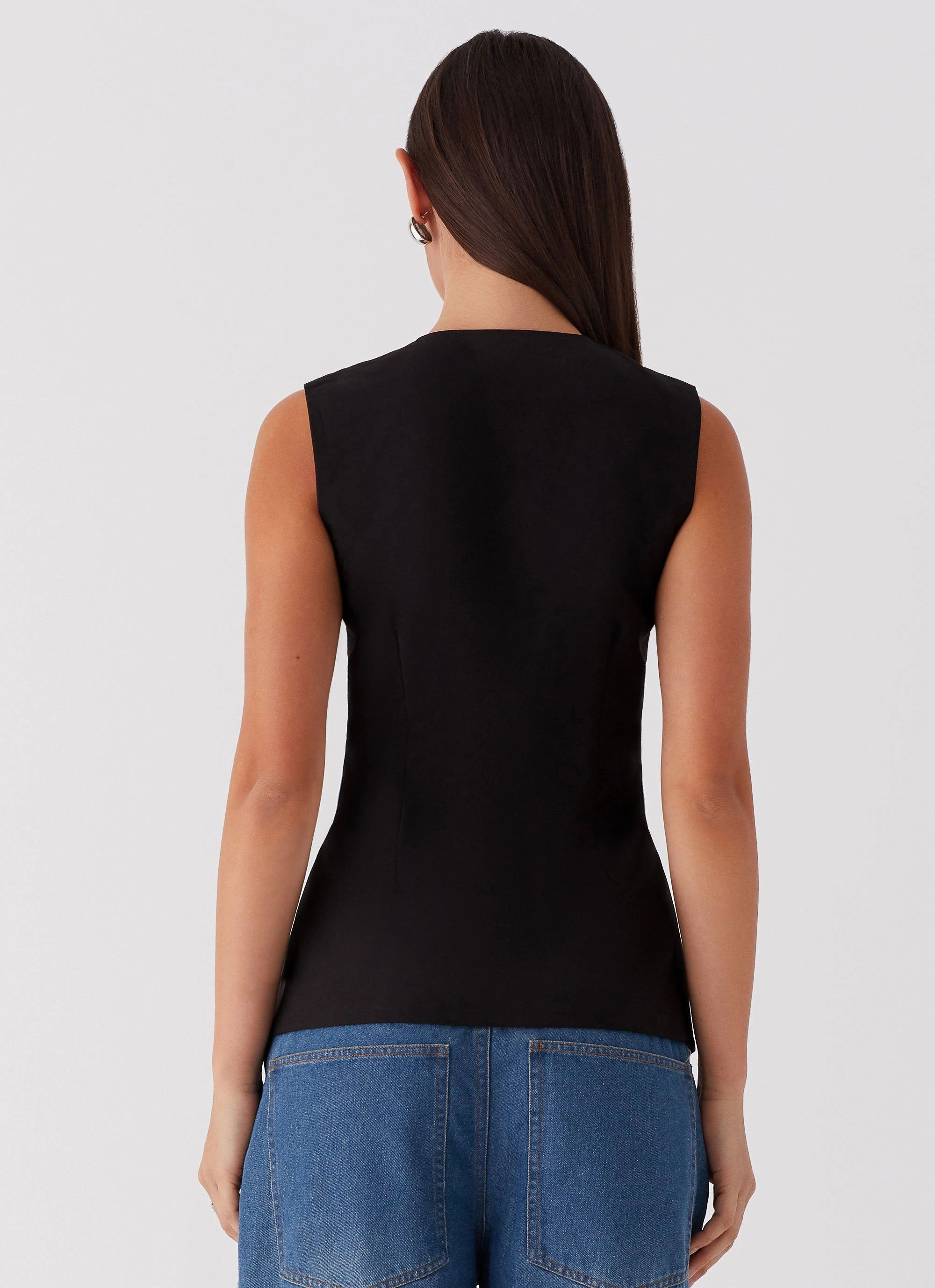 Hidden Storage Pocket DoubleLayeredCollar Dottie Tie Top - Black