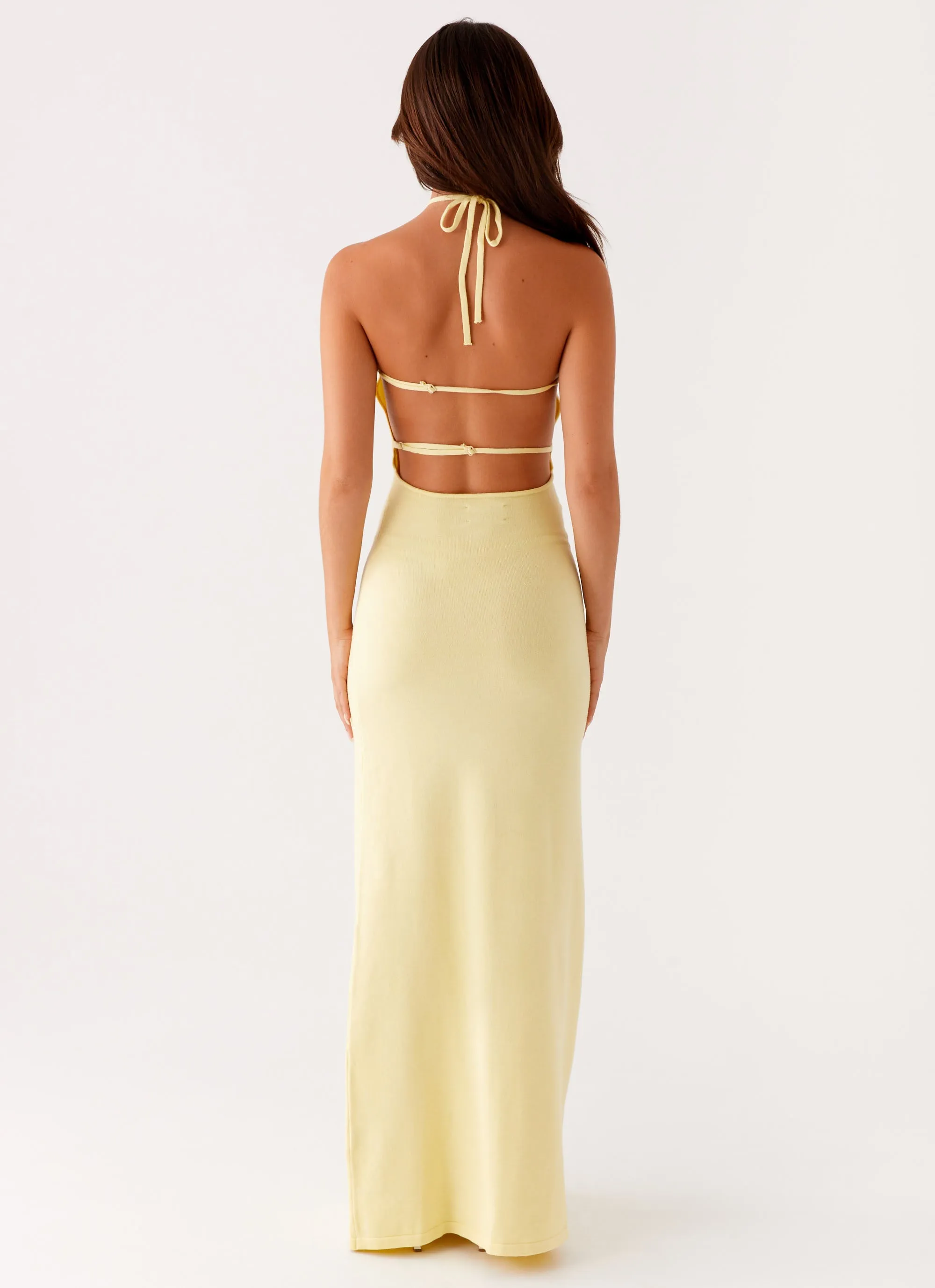 Elisha Knit Maxi Dress - Yellow Microfiber Material Polished Finish