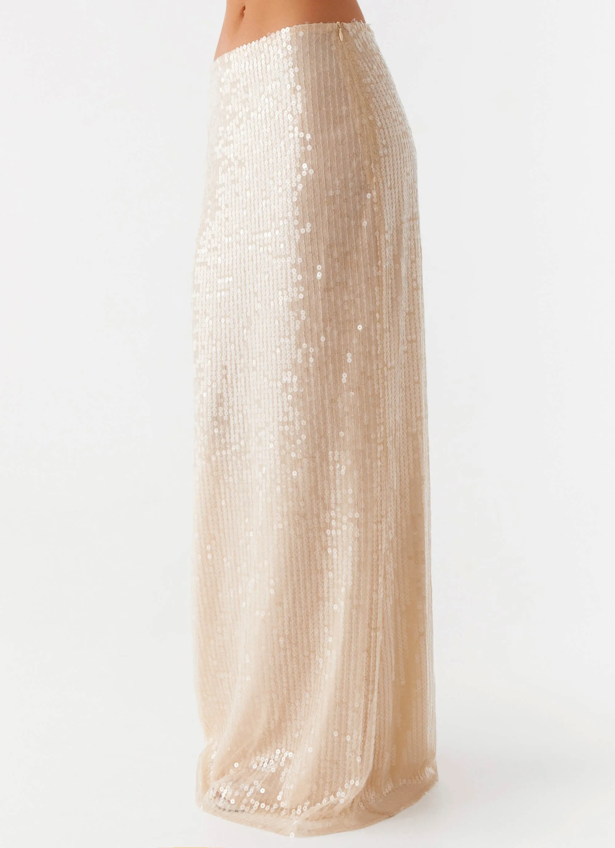 Wisteria Low Rise Sequin Maxi Skirt - Champagne Subtle Details