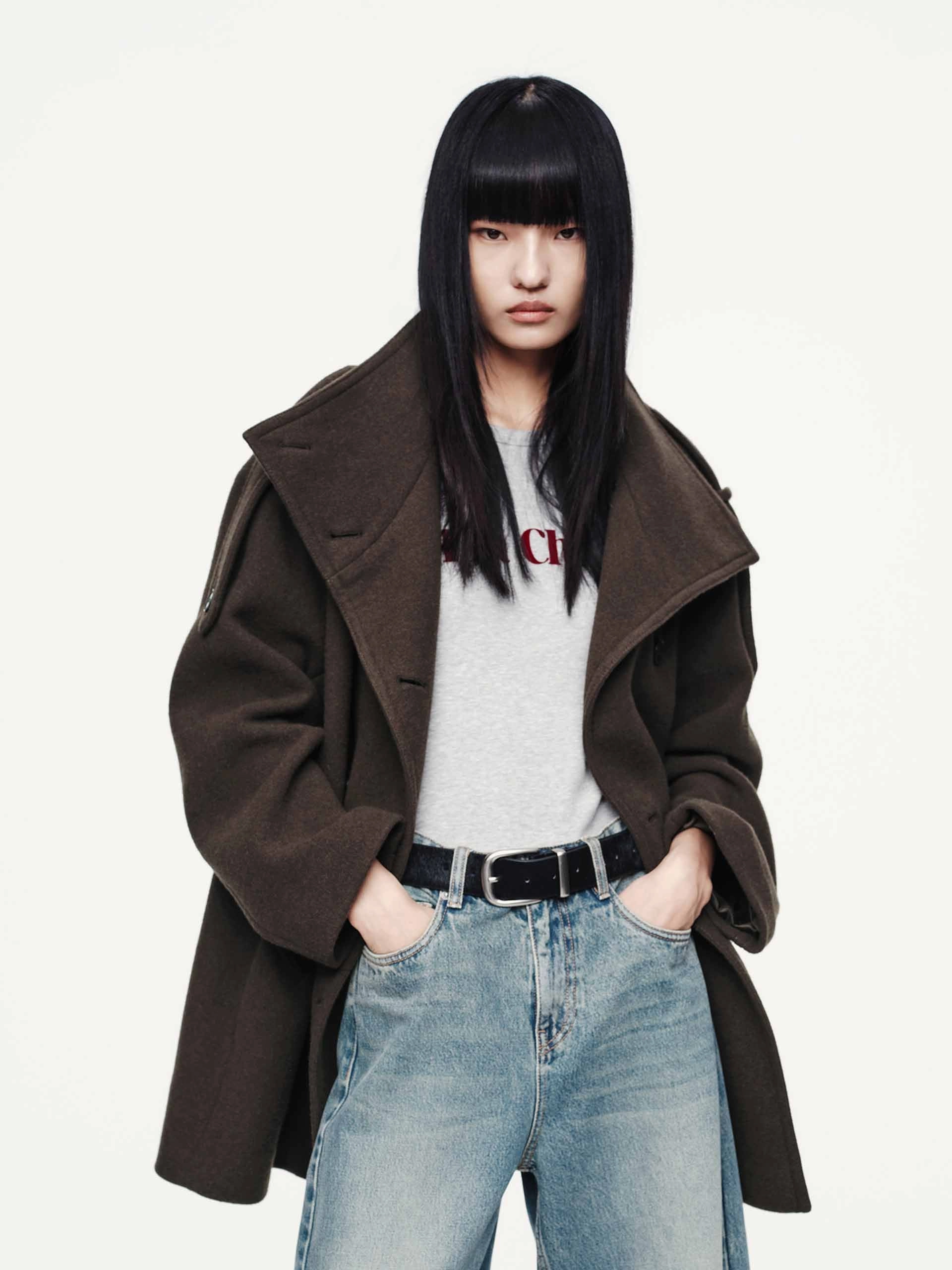 Double Breasted Wool Blend Coat