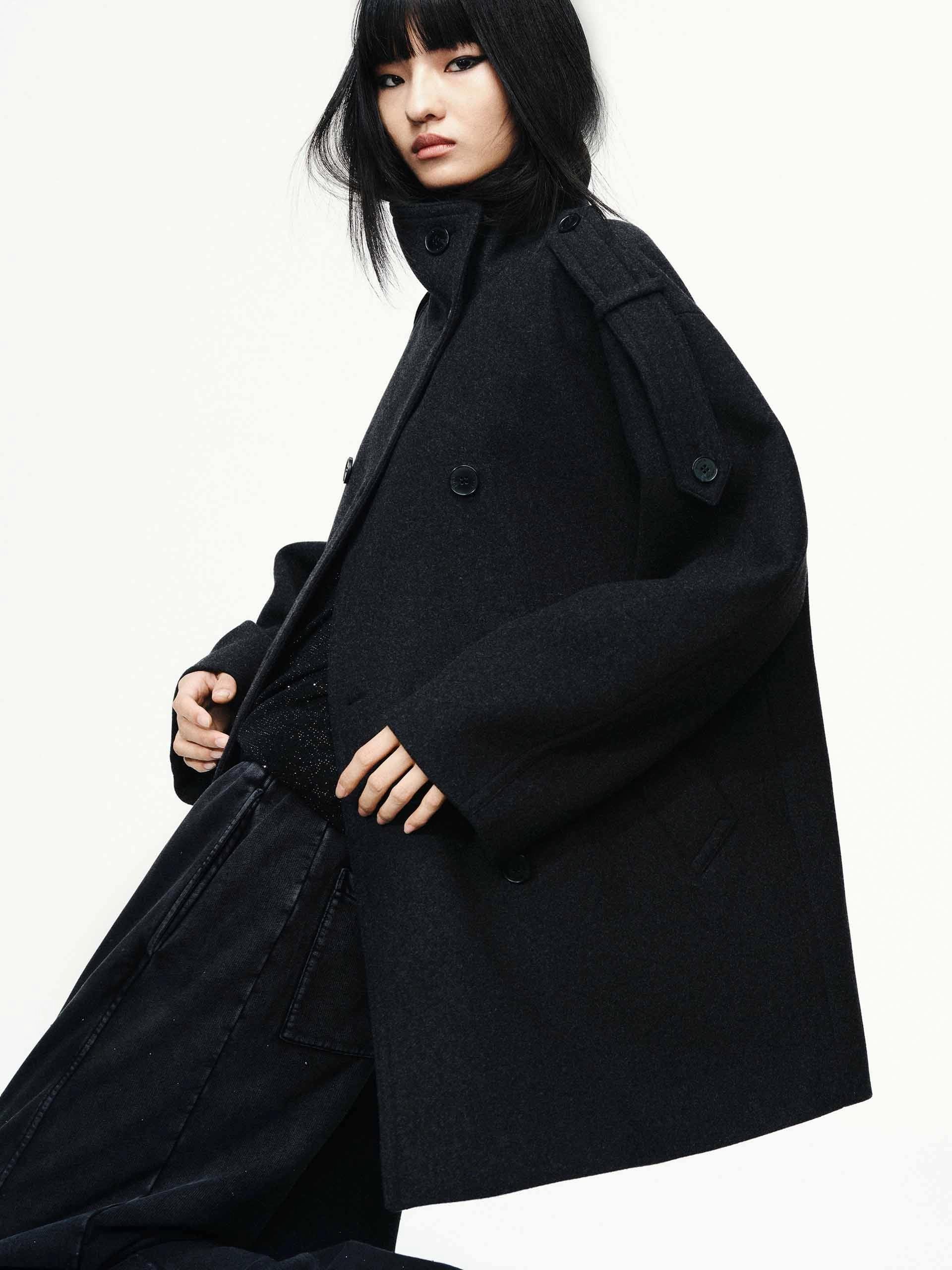 Double Breasted Wool Blend Coat