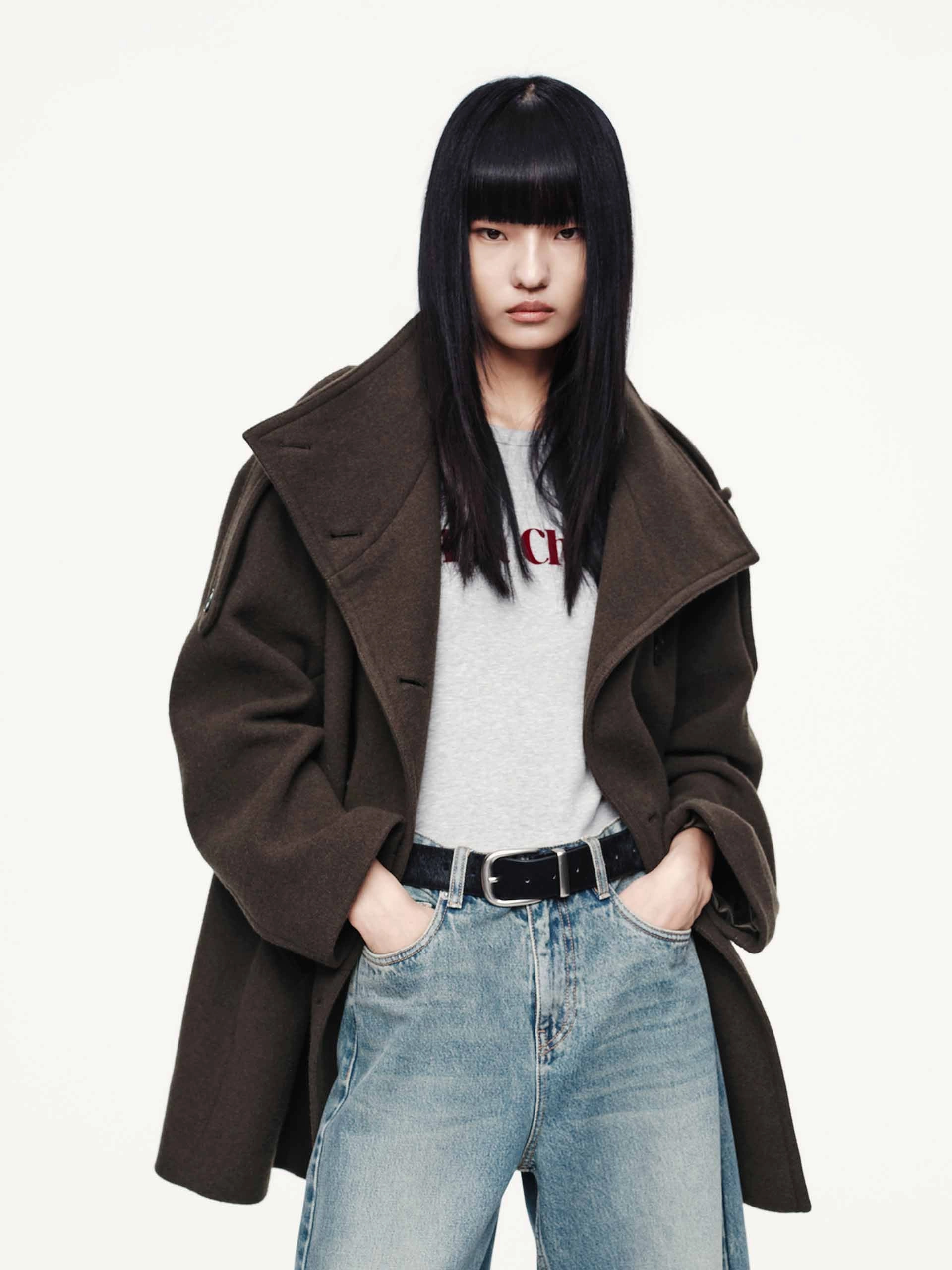 Double Breasted Wool Blend Coat