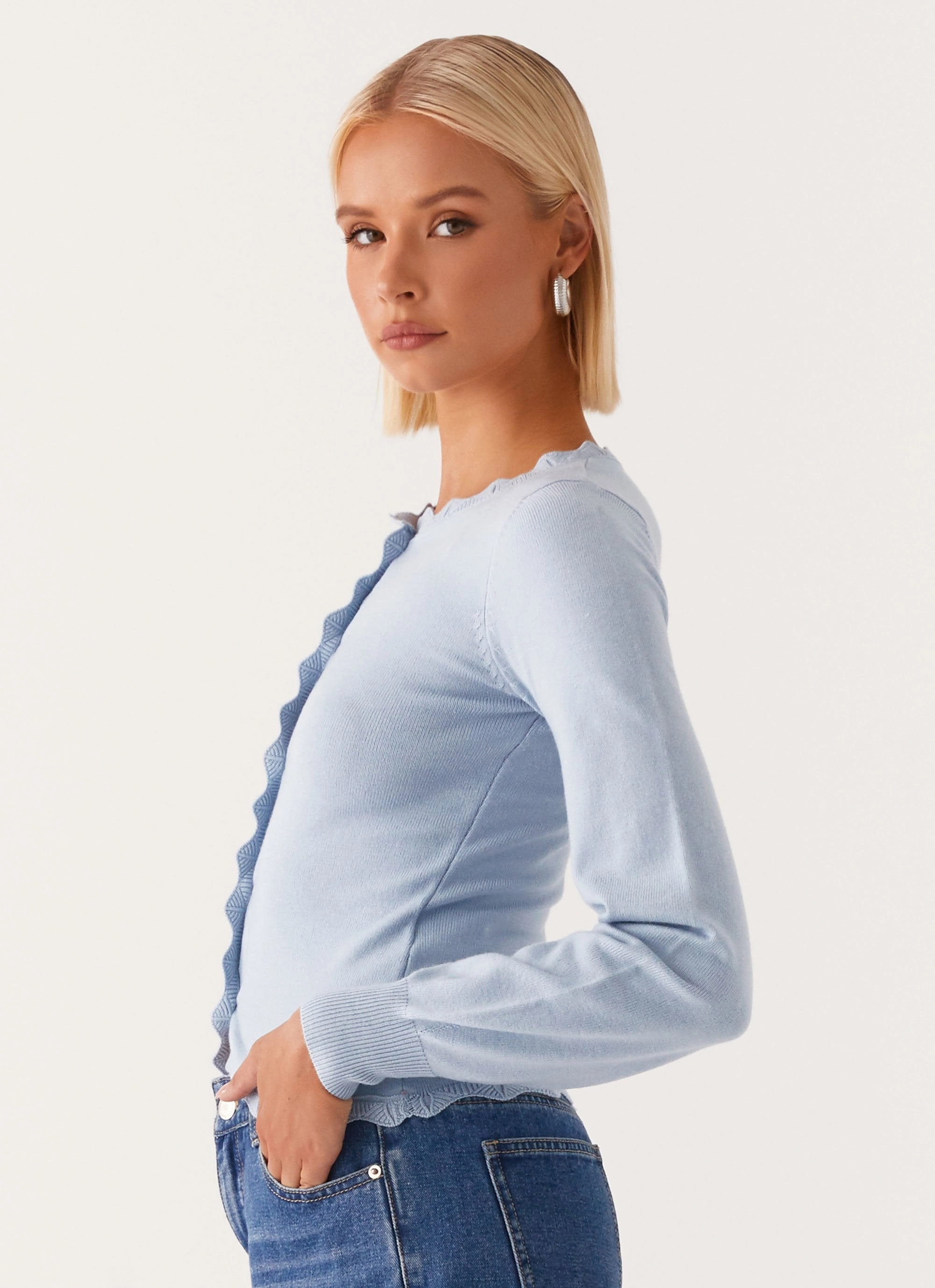 Mikah Lace Trim Cardigan - Baby Blue UVProtective Coating