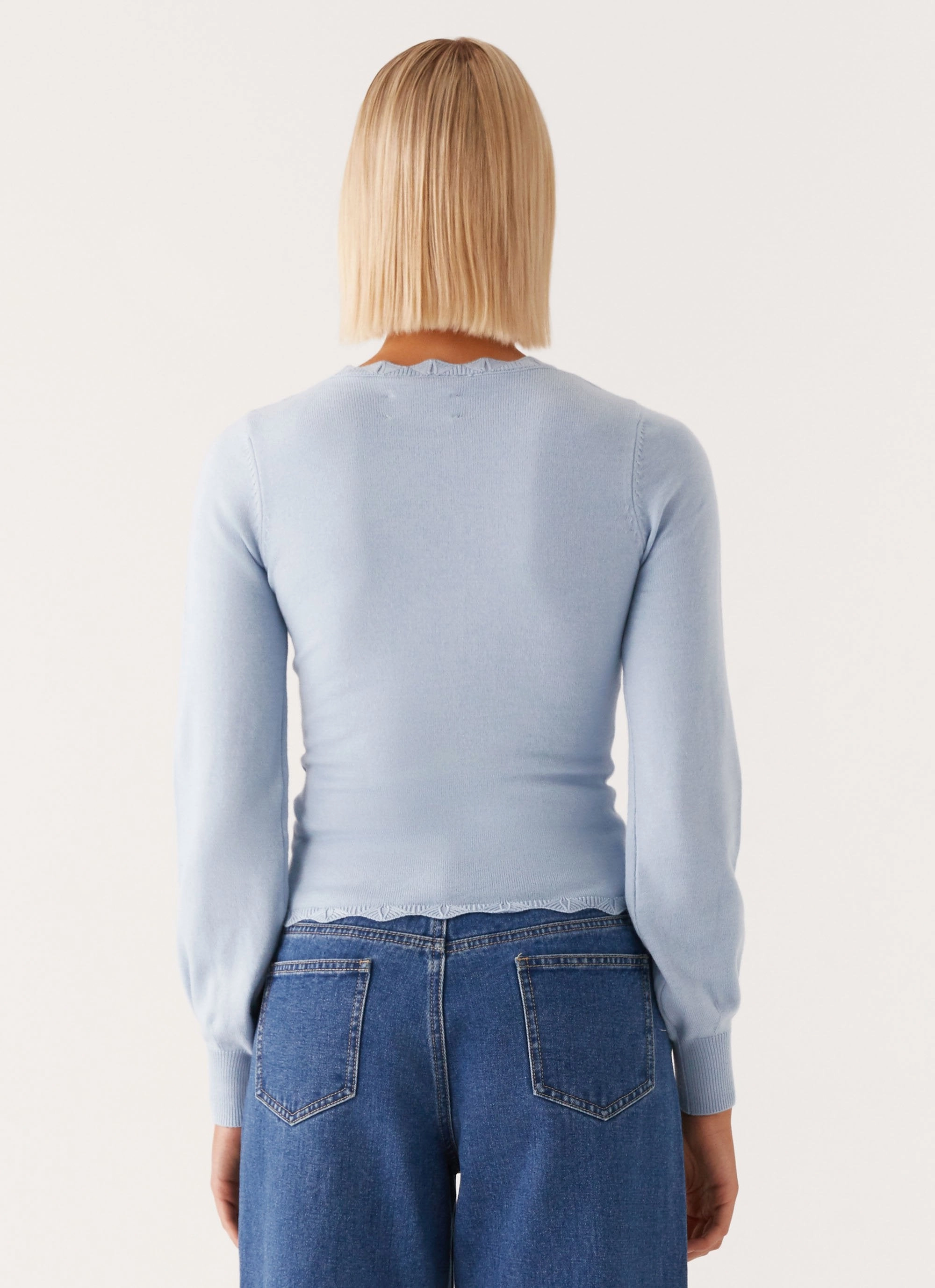 AllDayComfortFit Mikah Lace Trim Cardigan - Baby Blue