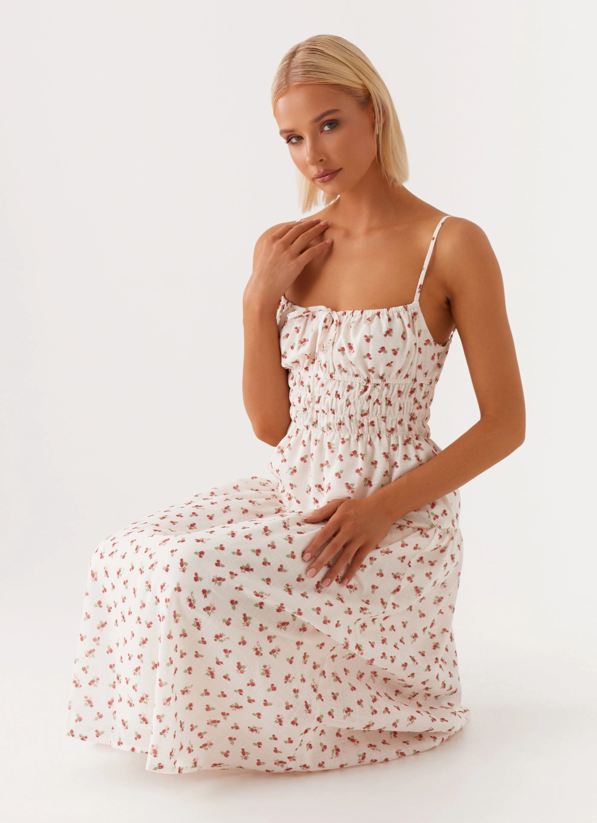 Arla Midi Dress - Red Ditsy Floral City Layer