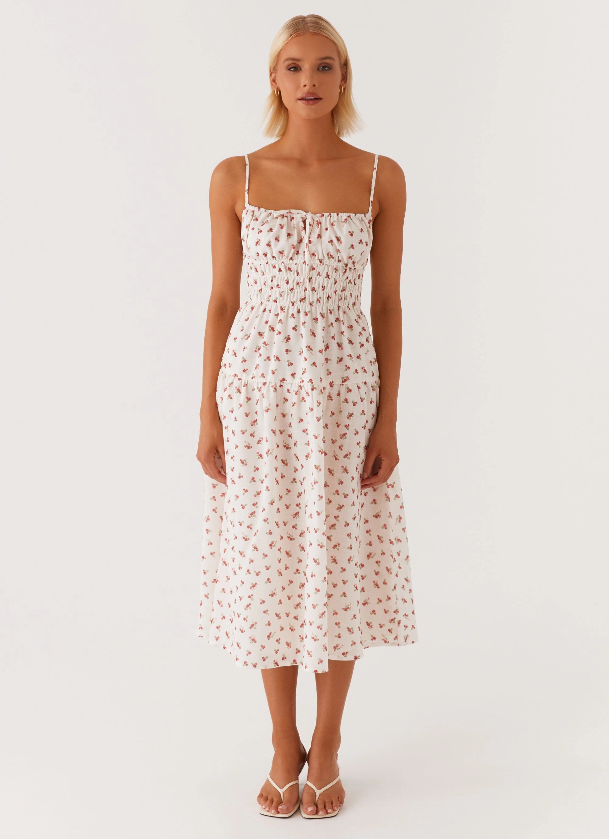 Comfy Yet Stylish Arla Midi Dress - Red Ditsy Floral