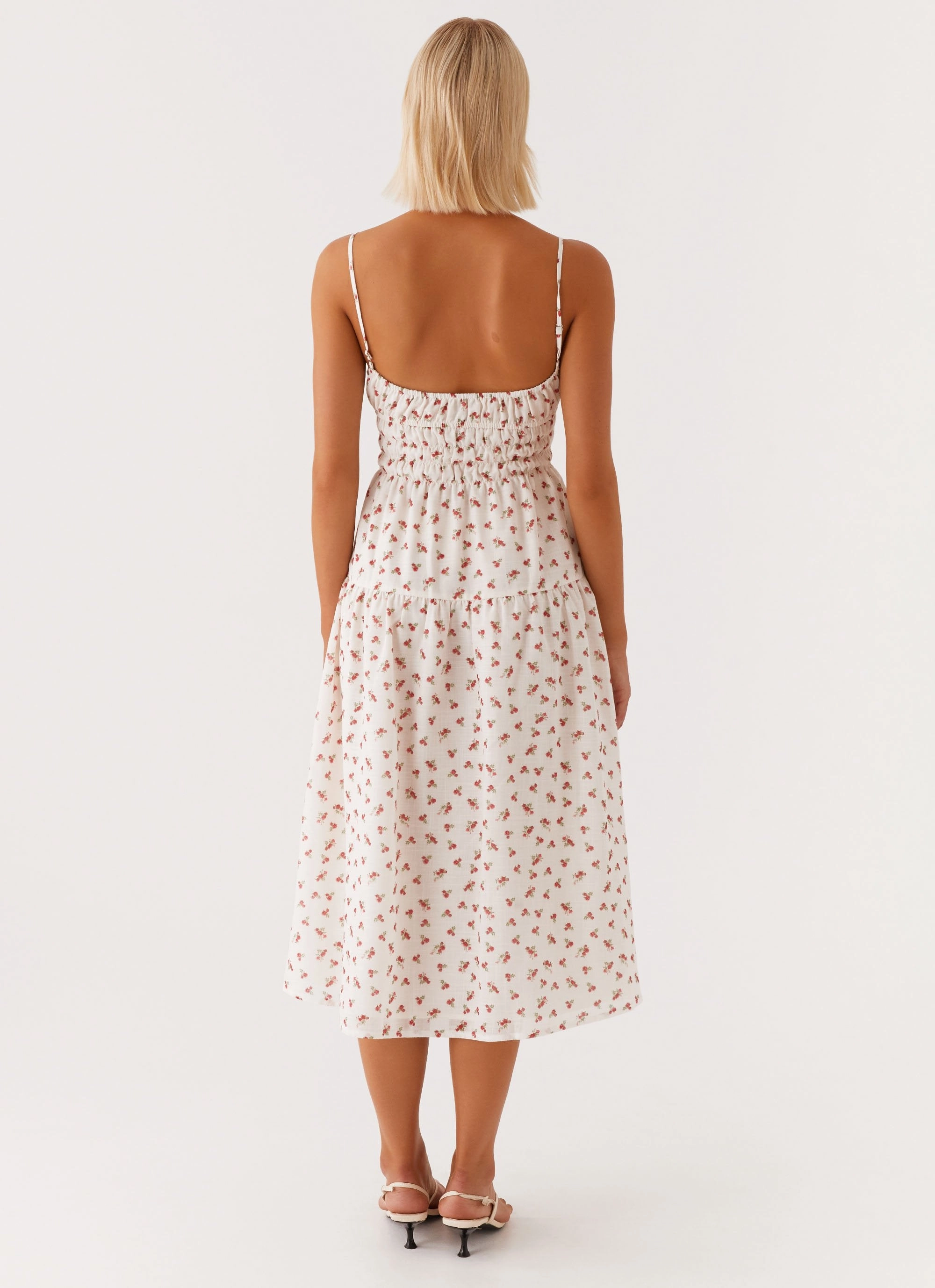 Arla Midi Dress - Red Ditsy Floral Business casual Easy Texture