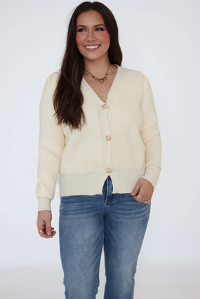 Elasticized Waistband Two Tone Weave Candace Cardigan-Cream(FINAL SALE)