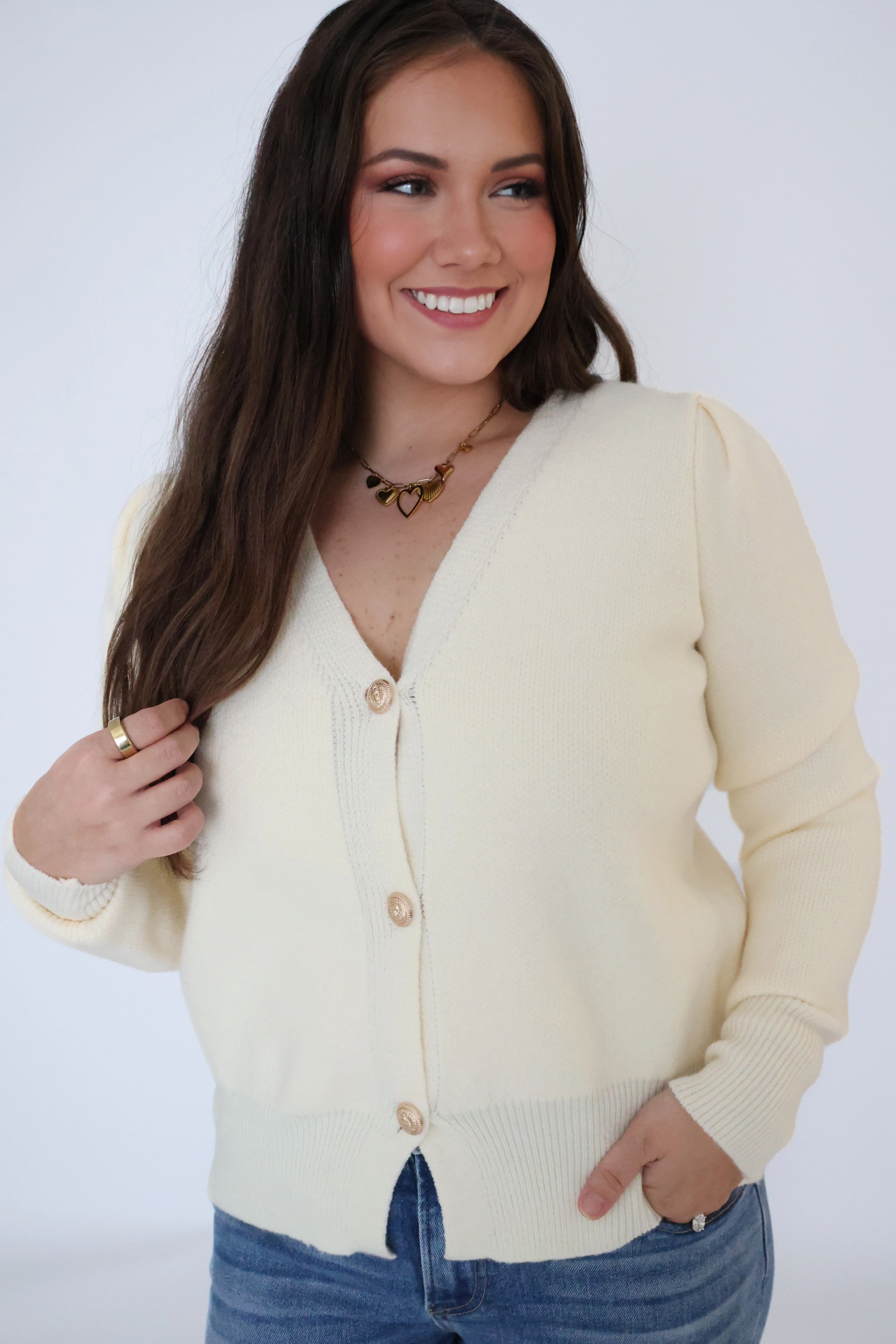 Candace Cardigan-Cream(FINAL SALE) Temperature Regulating Fibers Non Restrictive Armhole Cut