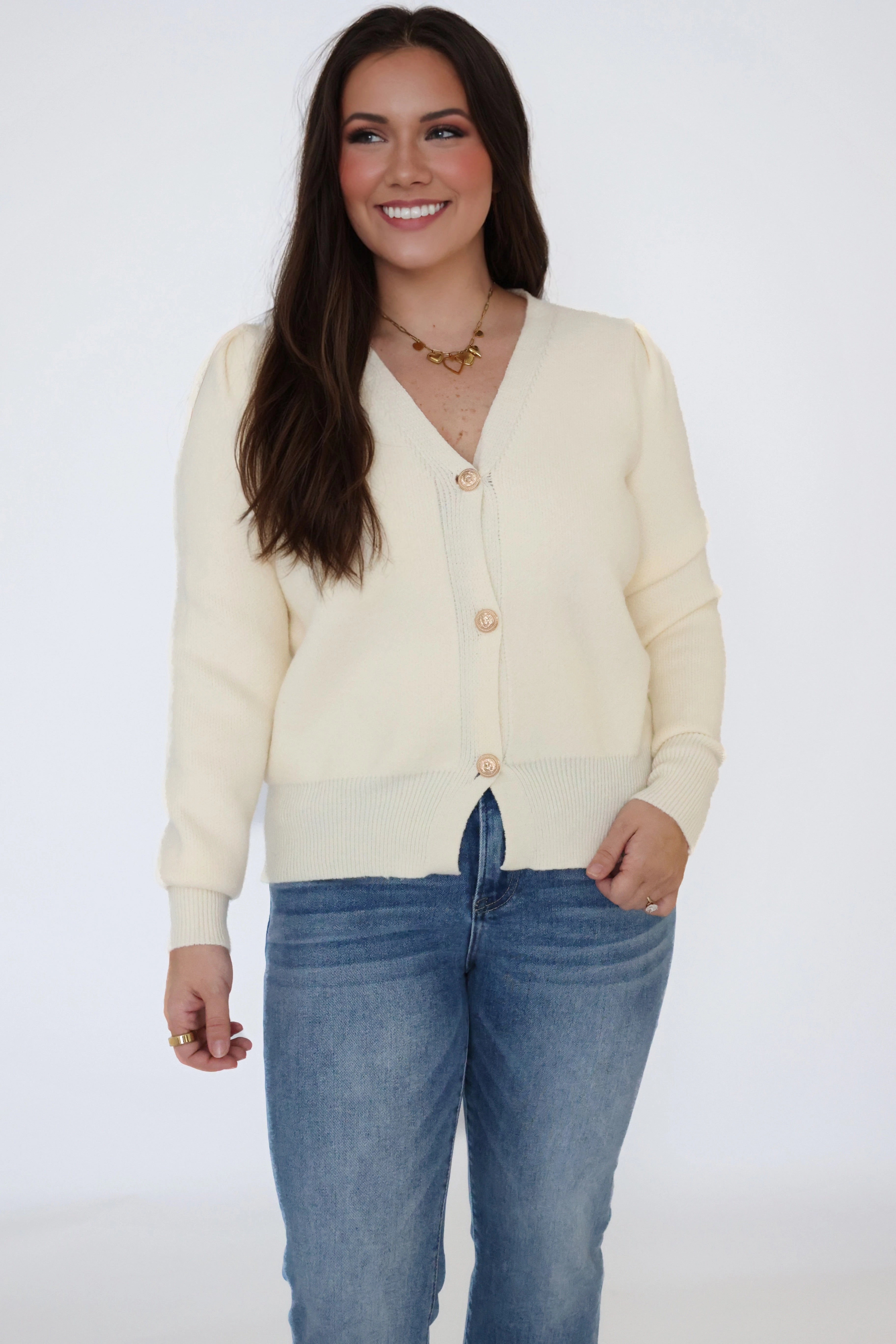 Elasticized Waistband Two Tone Weave Candace Cardigan-Cream(FINAL SALE)