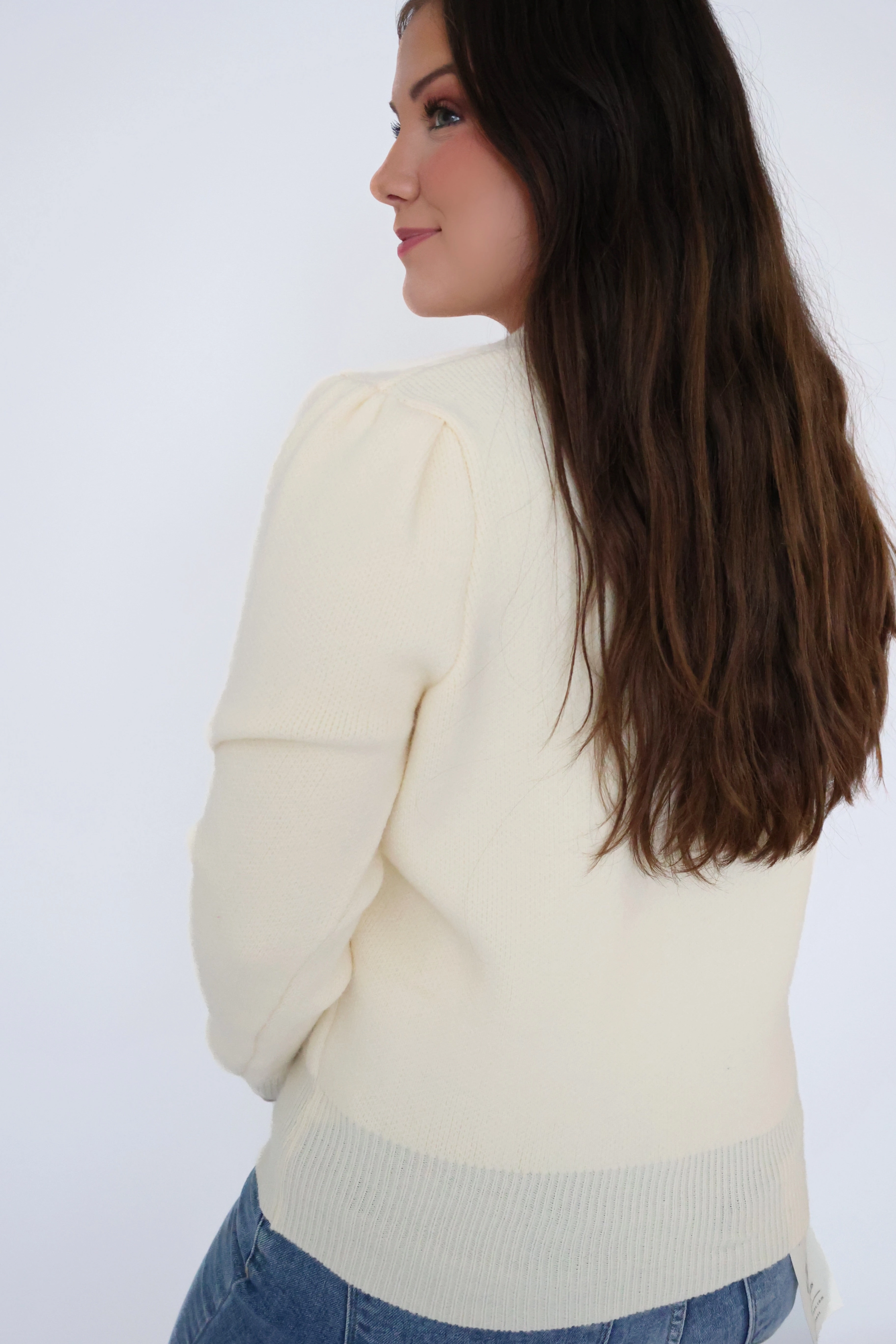 Scoop Neck Shape FourWay Stretch Candace Cardigan-Cream(FINAL SALE)