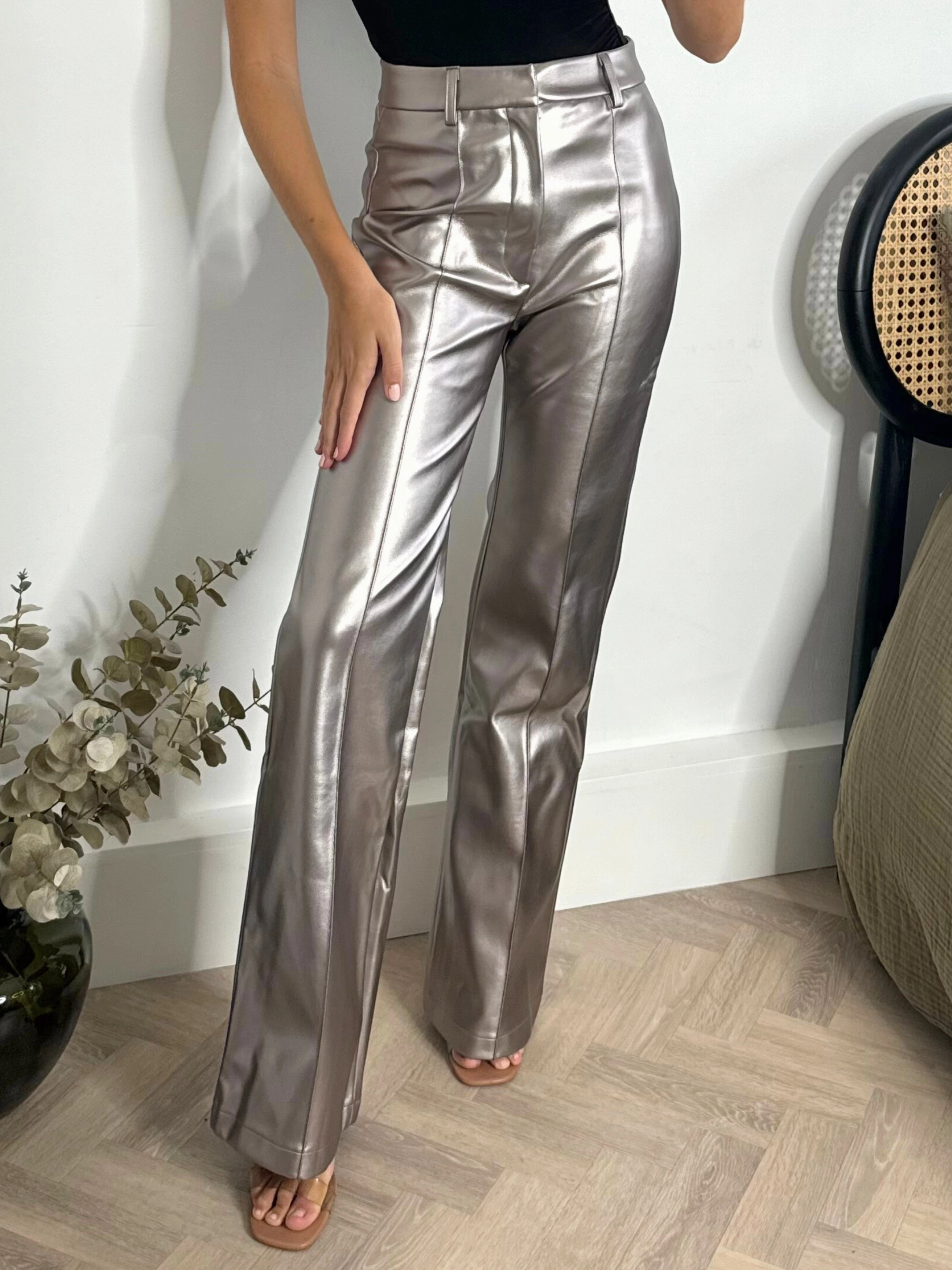 Tough Materials Alyssa PU Flare Trouser / Metallic