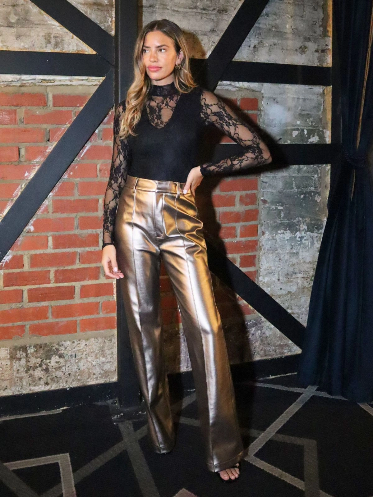 Reflective Trim Options Alyssa PU Flare Trouser / Metallic