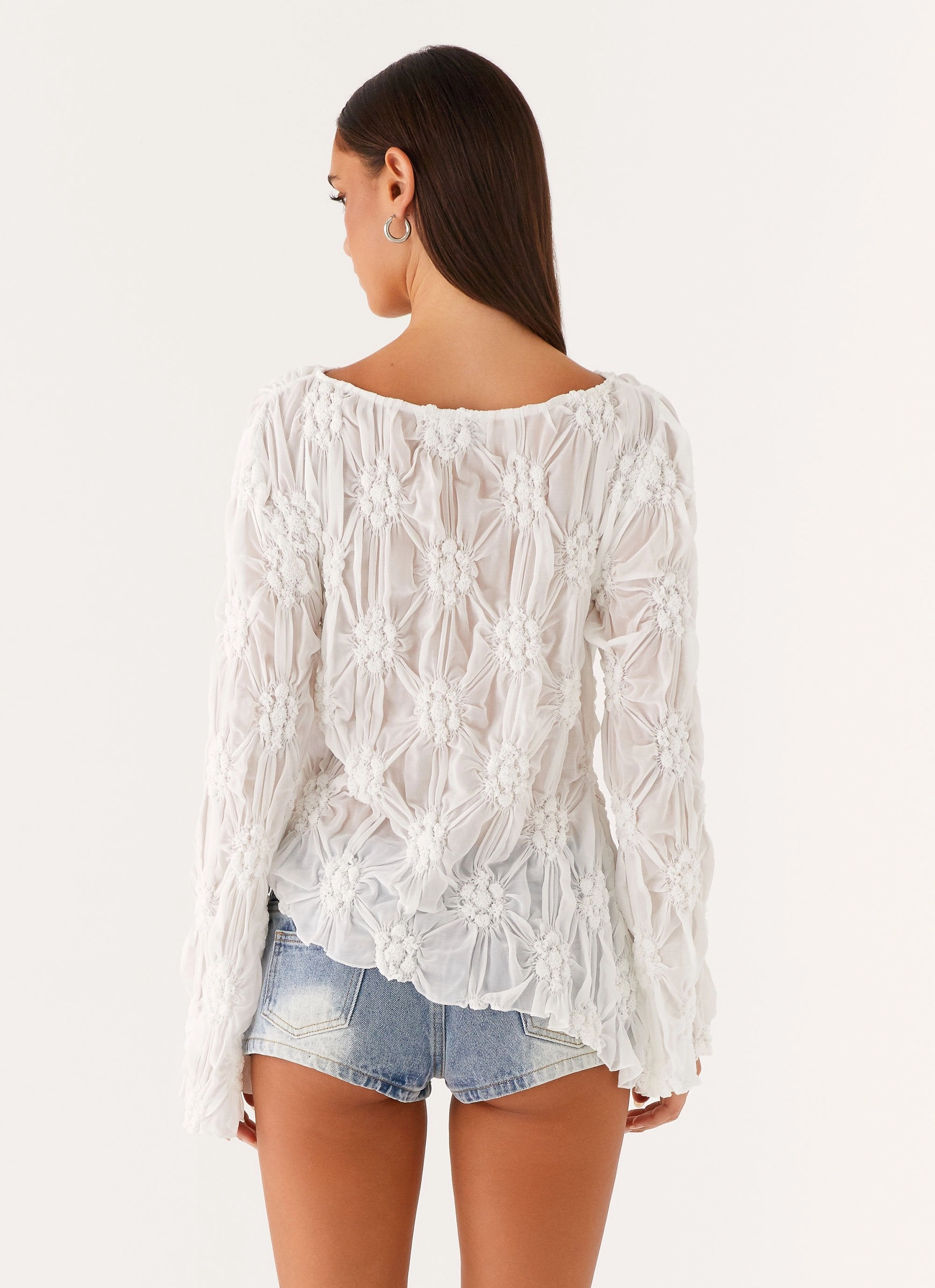 Mia Long Sleeve Top - Ivory Flexible Hemline All Day Comfort