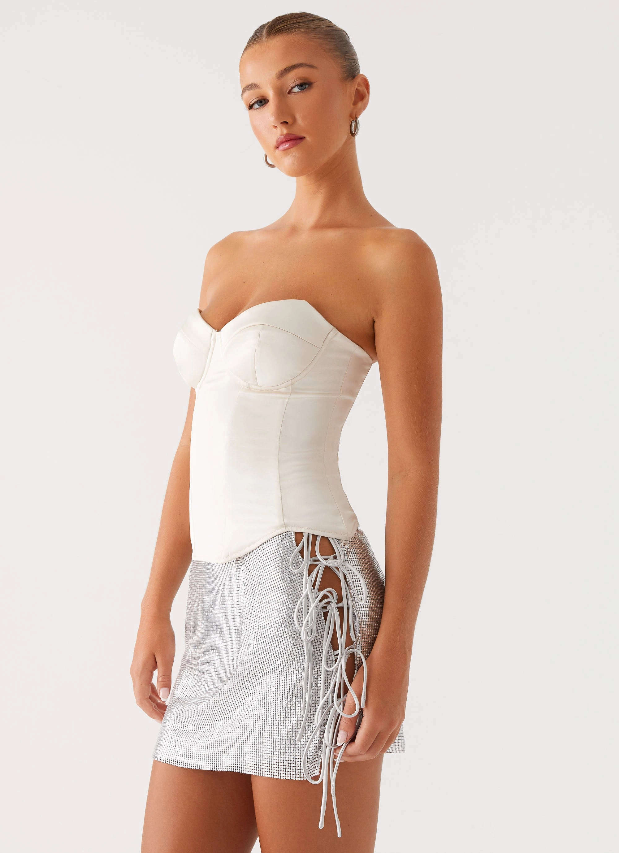 Roll Up Sleeve Design Radar Satin Corset - Ivory