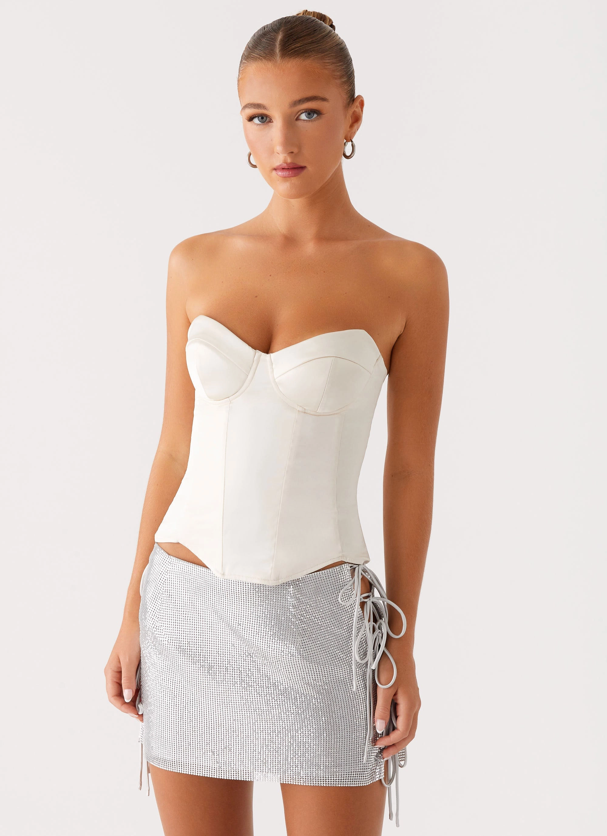 Radar Satin Corset - Ivory Sheer Overlay Material MultiFunctionalPockets