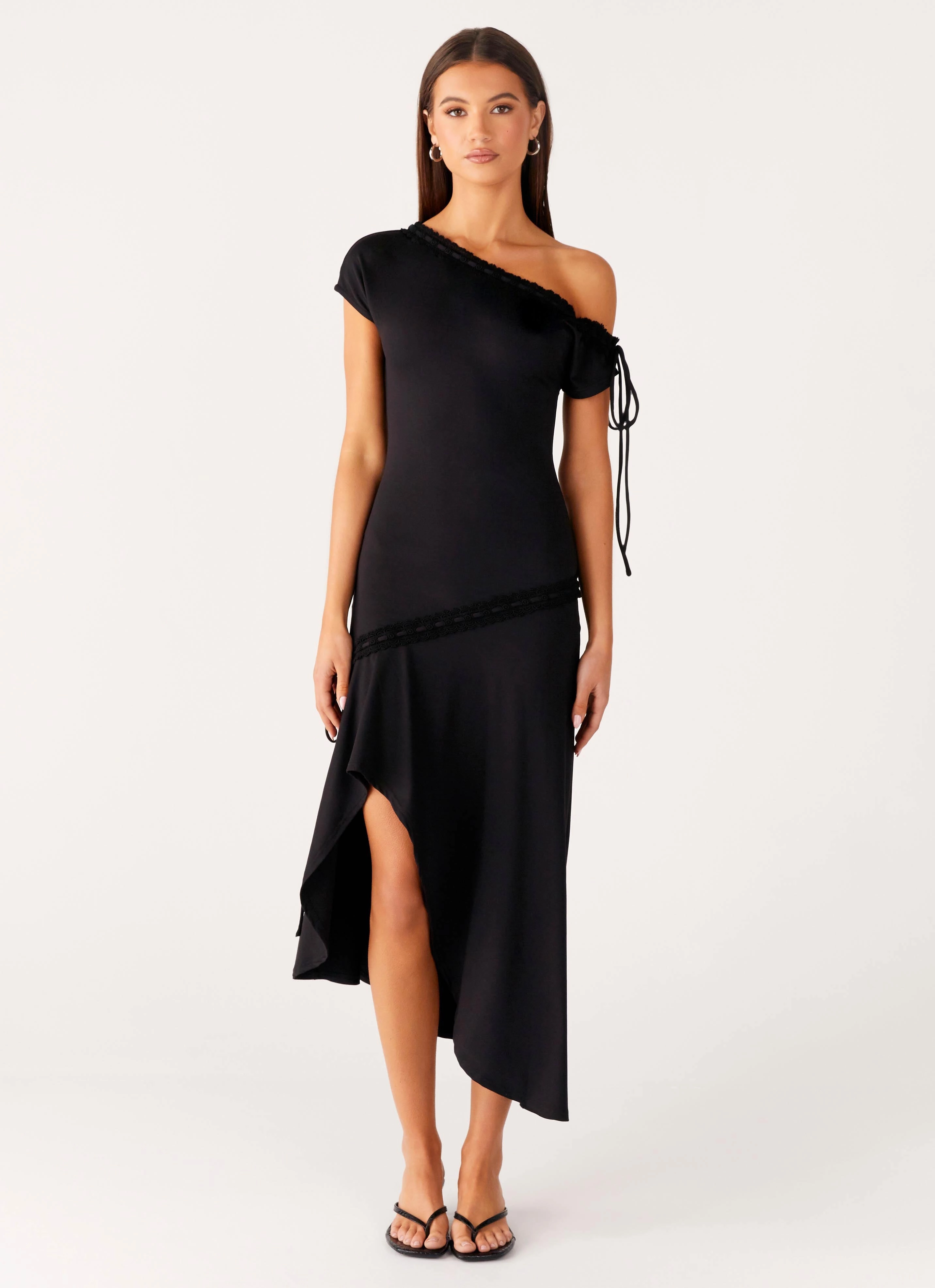 Downtown Midi Dress - Black Bow-Detail Flattering Waistband