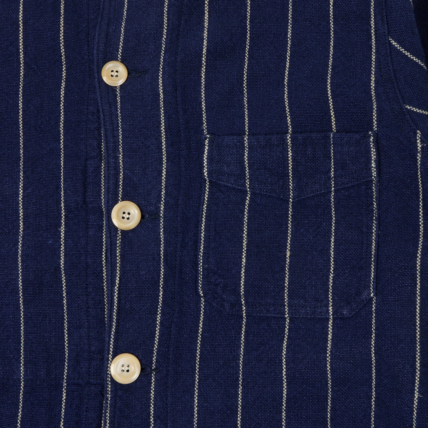 Drake's Heavy Linen Pinstripe Chore Jacket - Navy/White