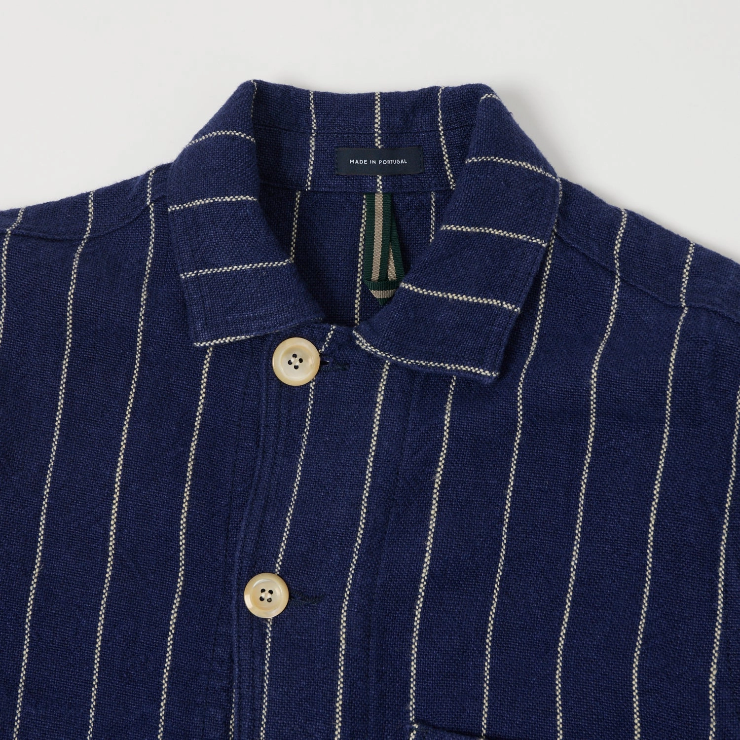 Drake's Heavy Linen Pinstripe Chore Jacket - Navy/White