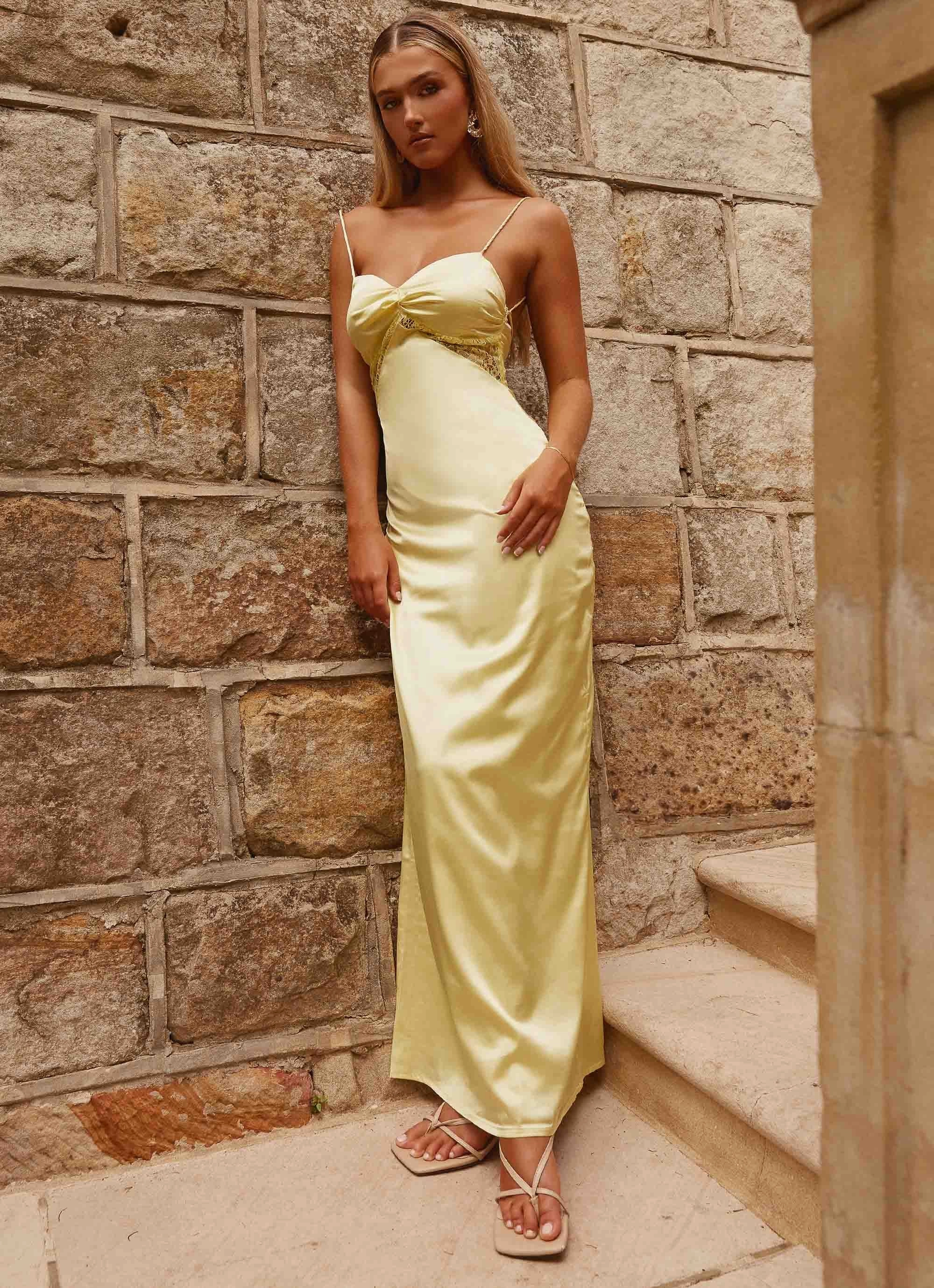 Dream Sight Lace Satin Maxi Dress - Lemon Layered Design Tall Fit