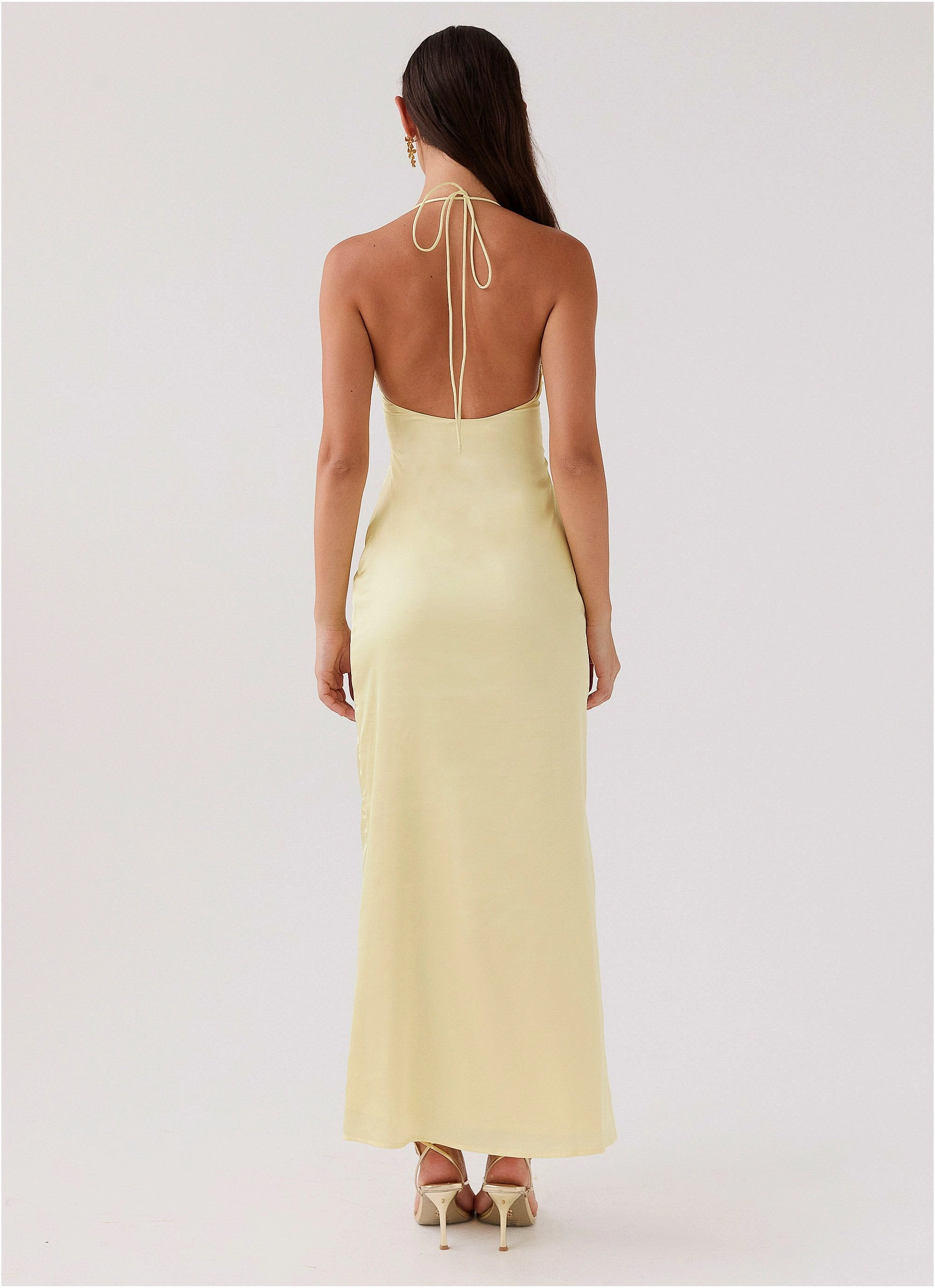 Dream Sight Lace Satin Maxi Dress - Lemon Smooth Texture