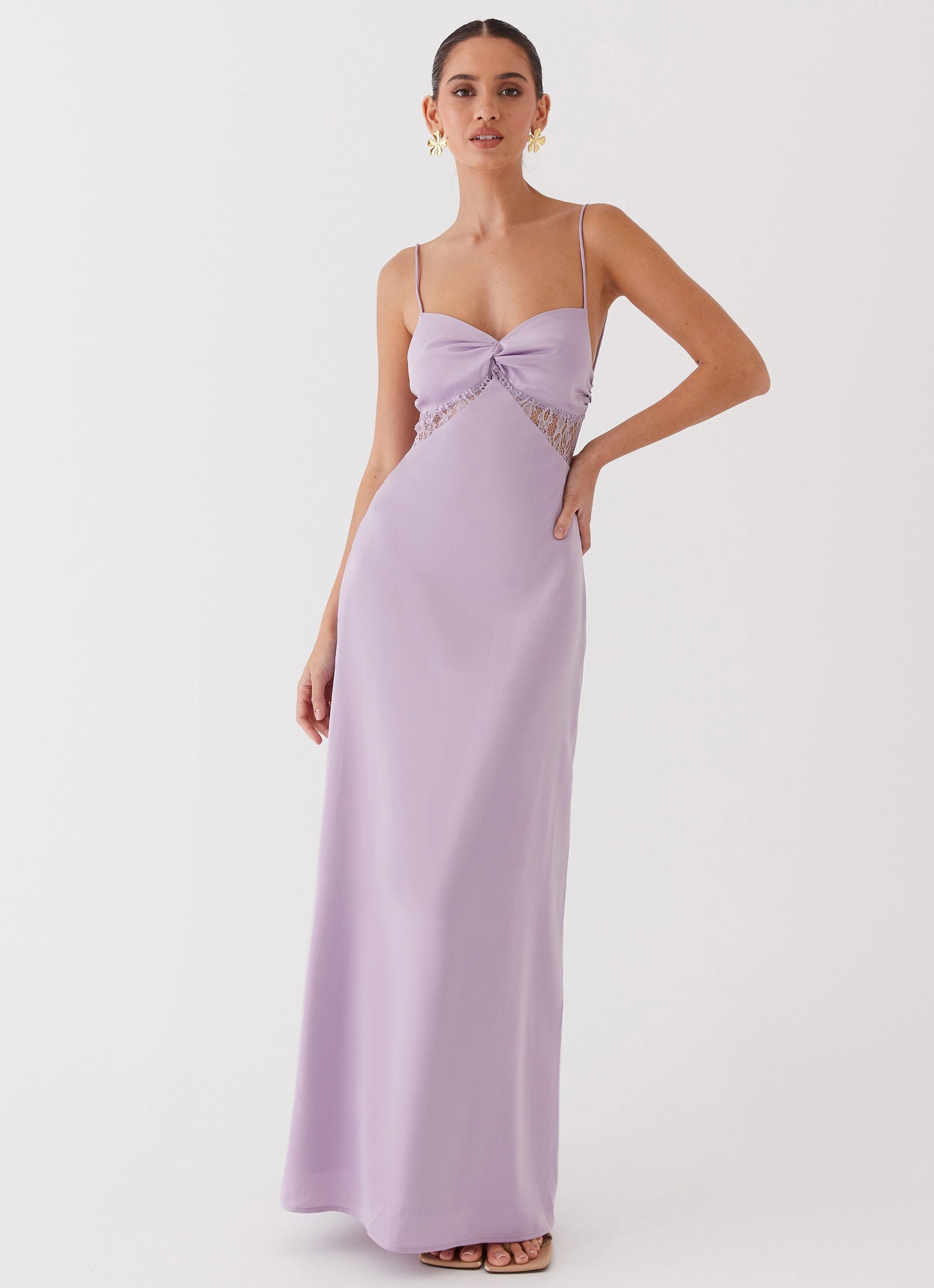 Free Shape Dream Sight Lace Satin Maxi Dress - Lilac