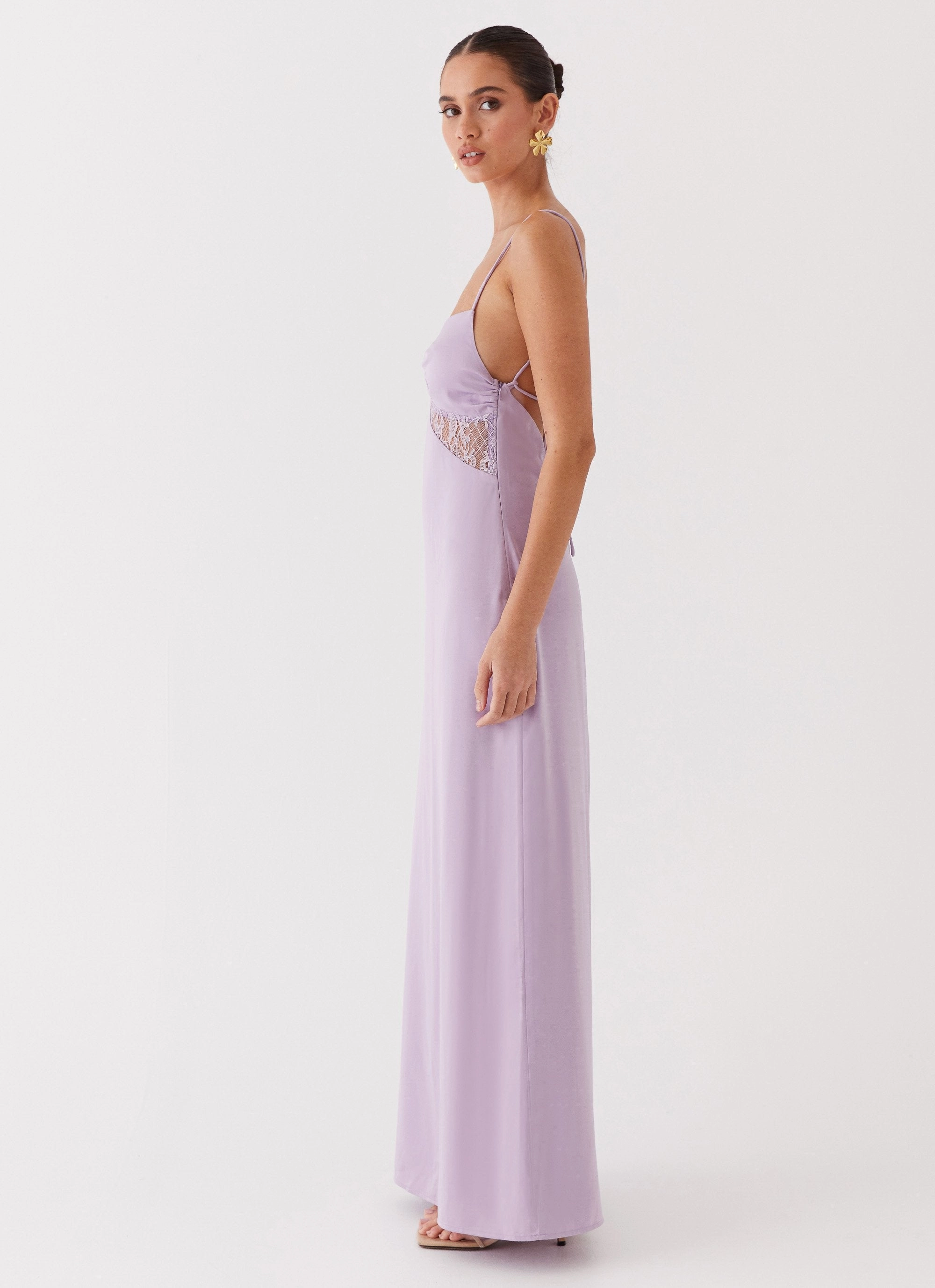 Satin Glow Seasonal Style Dream Sight Lace Satin Maxi Dress - Lilac