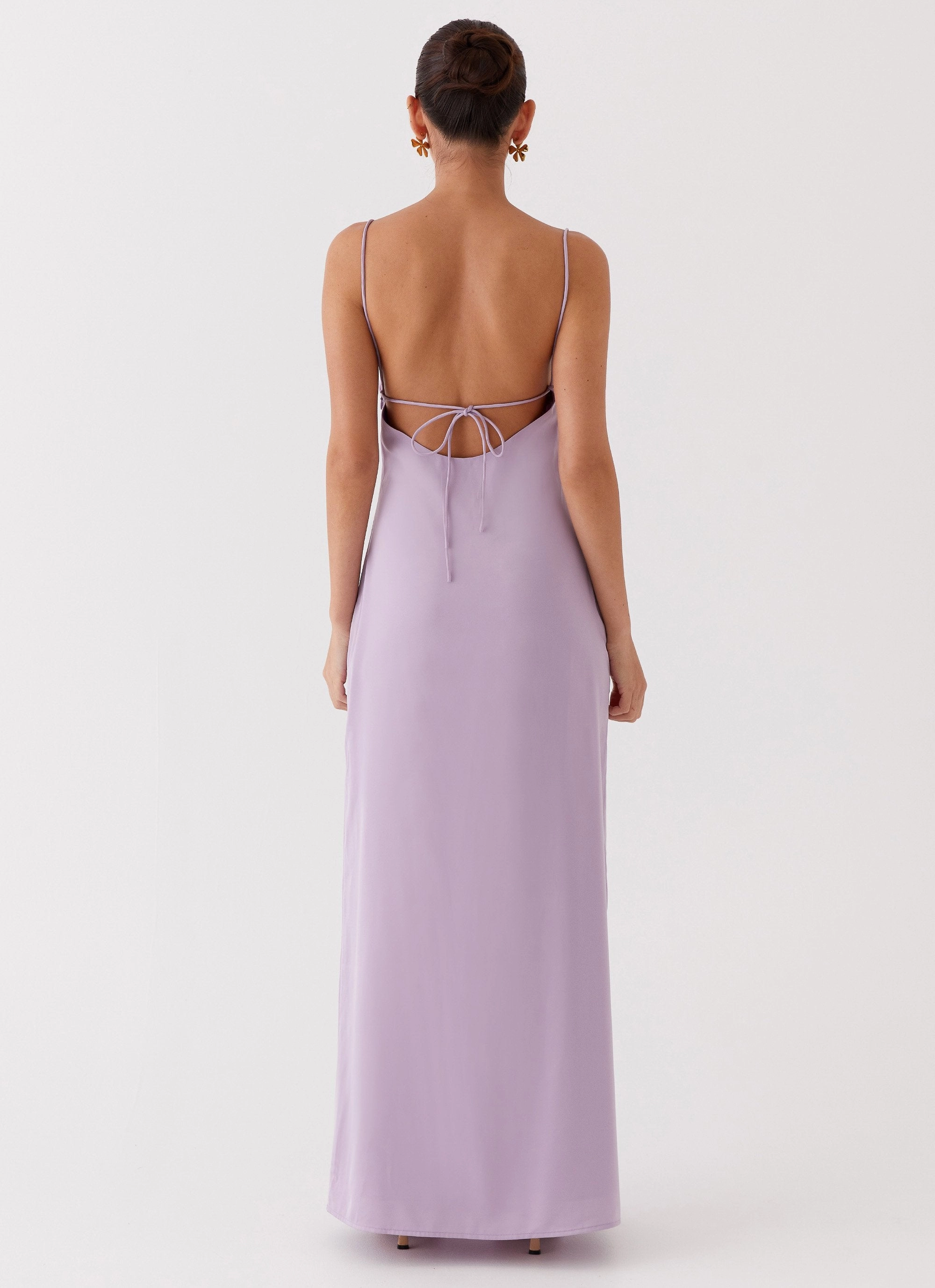 Dream Sight Lace Satin Maxi Dress - Lilac Scoop-Neck