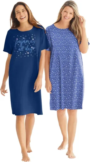 Dreams & Co. Plus Size 2-Pack Short-Sleeve Sleepshirt