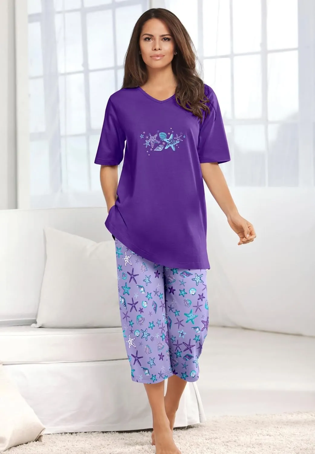 Dreams & Co. Plus Size 2-Piece Capri PJ Set