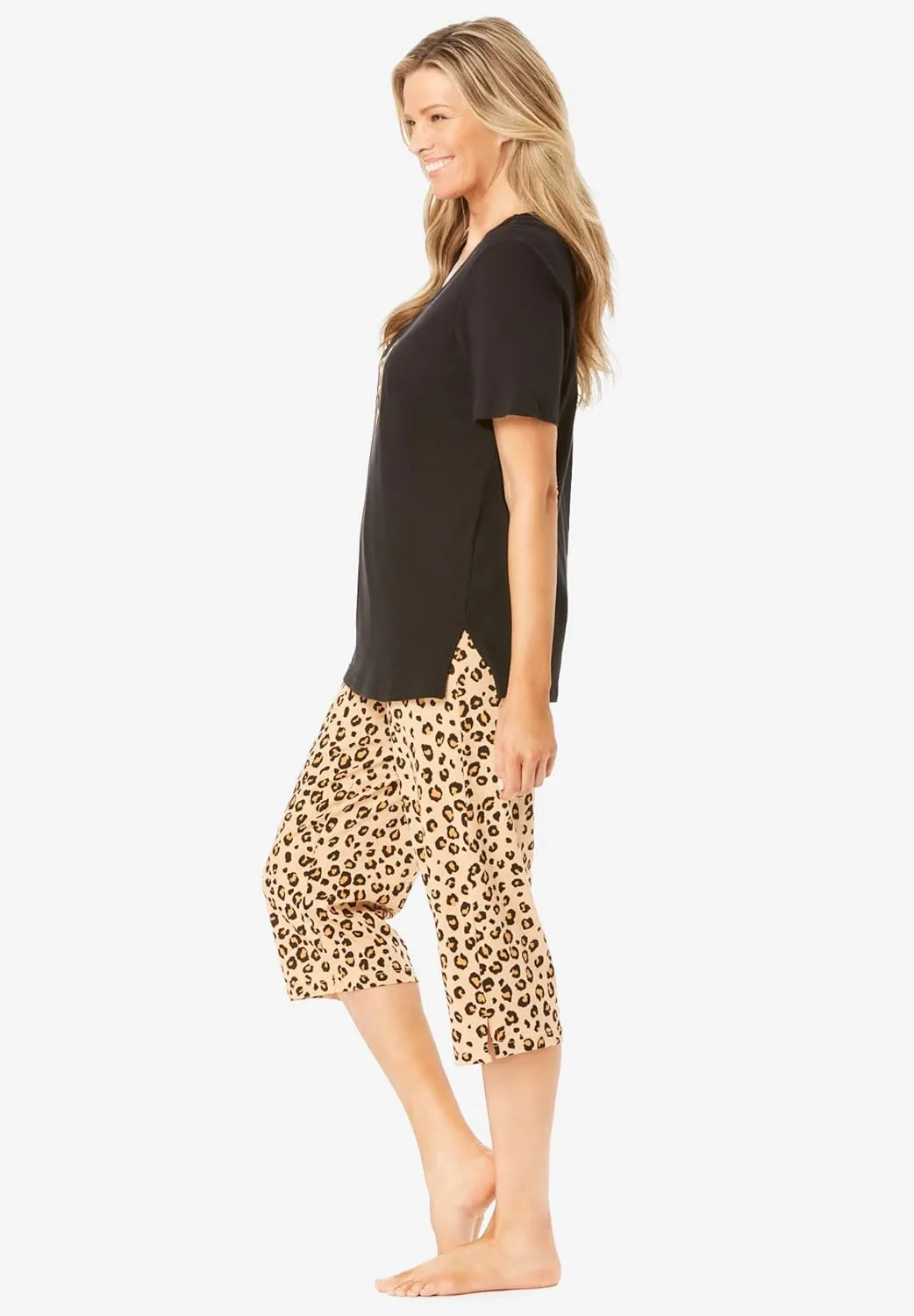 Dreams & Co. Plus Size 2-Piece Capri PJ Set