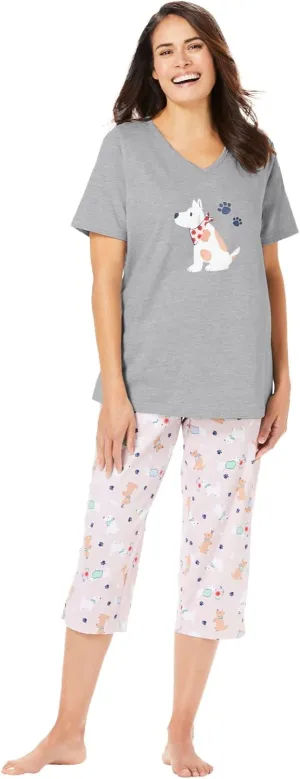 Dreams & Co. Plus Size 2-Piece Capri PJ Set