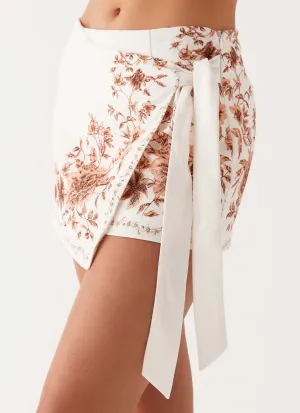Dreamy Days Wrap Tie Side Mini Skirt - Ivory Relaxed Mood