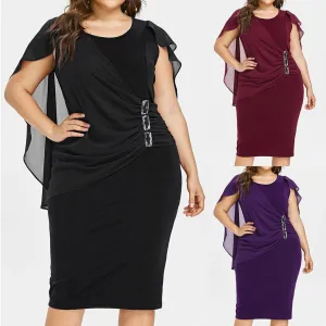 Dress Casual Chiffon Plus Size Solid O-Neck Sleeveless Loose Dresses