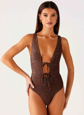 Relaxing Beach Secure-fit Drifter One Piece Swimsuit - Chocolate