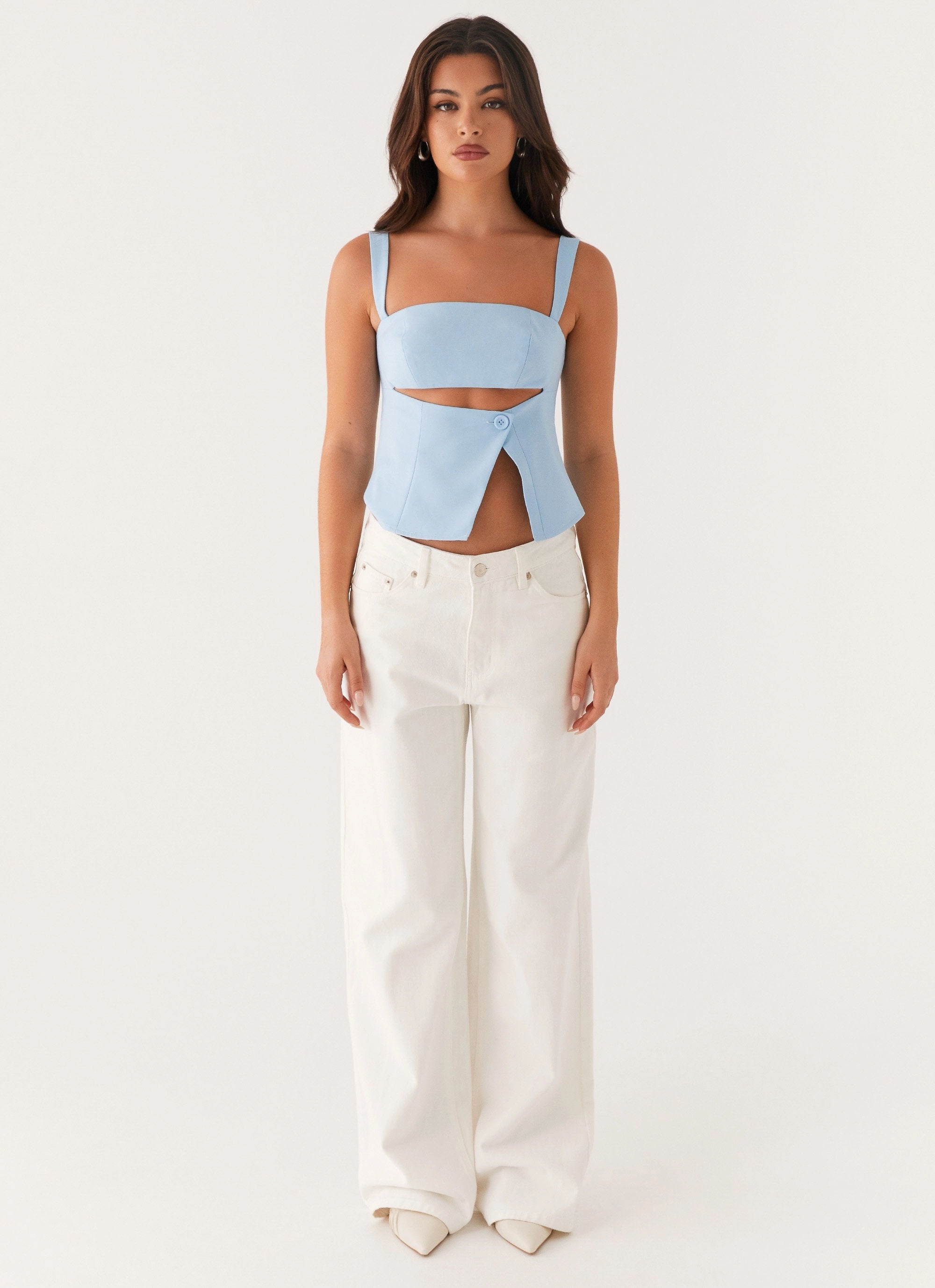 Pia Cut Out Top - Pastel Blue Multipurpose Layering Piece Antimicrobial Treatment