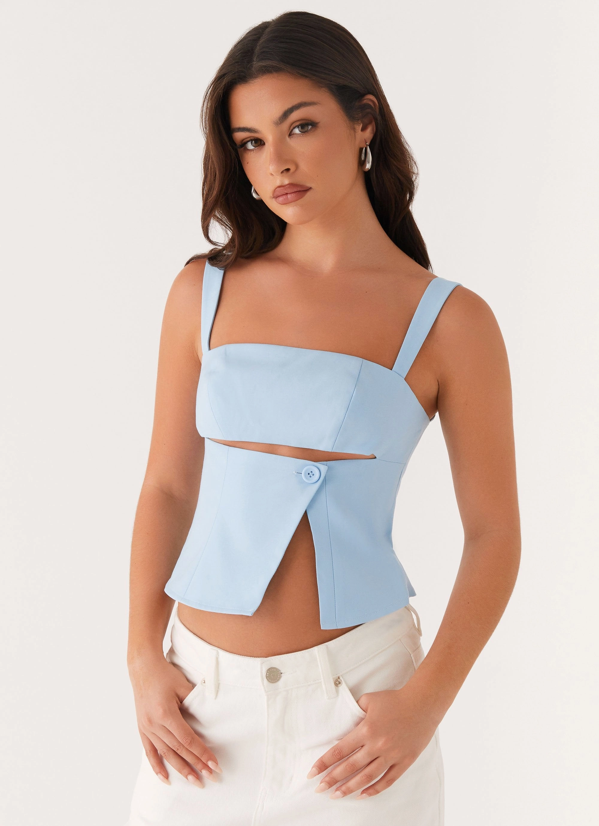 Pia Cut Out Top - Pastel Blue Elegant Cut