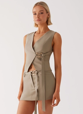 PlacketDetail Mira Vest Top - Khaki