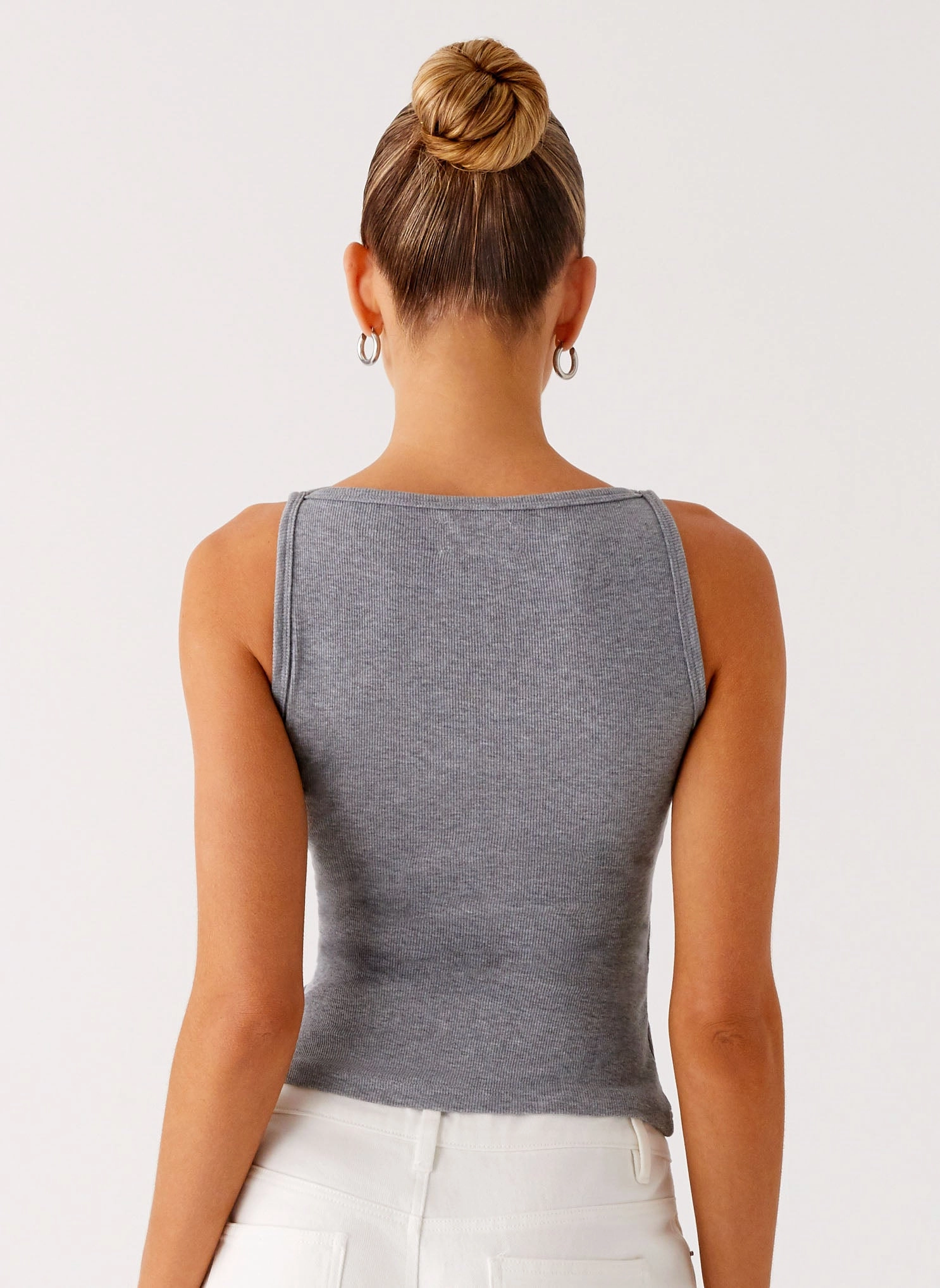 Quick Dry Tech Reinforced Buttonholes Drop Top Ribbed Eyelet Tank Top - Marle Grey