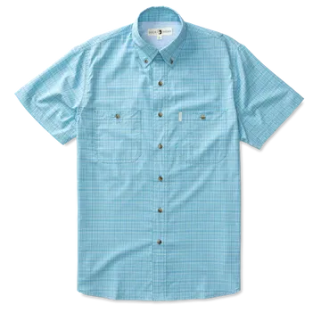 Duck Head: Howland SS Plaid Performance Poplin Guide Shirt: Sky Blue