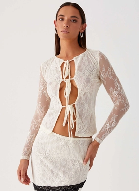 Duet Long Sleeve Top - Ivory Stretchable Knit Duet Long Sleeve Top - Ivory Reflective Detailing Trendy Shirt