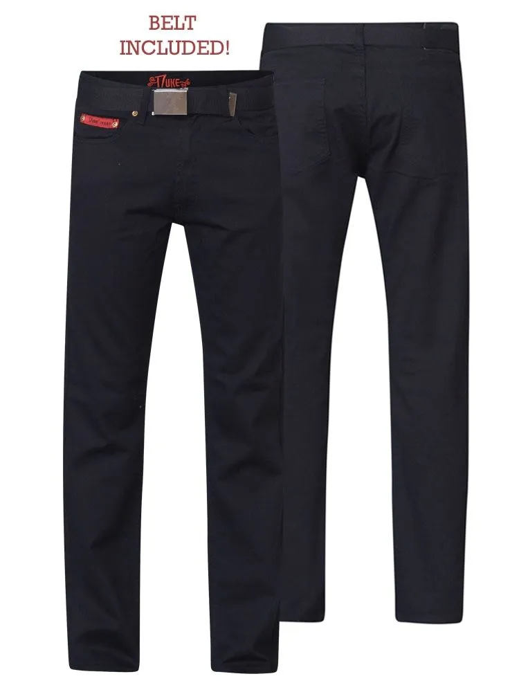 Duke Men's Plus Size Jeans Bedford Cord With Belt in Black Waist 40 to 60"
